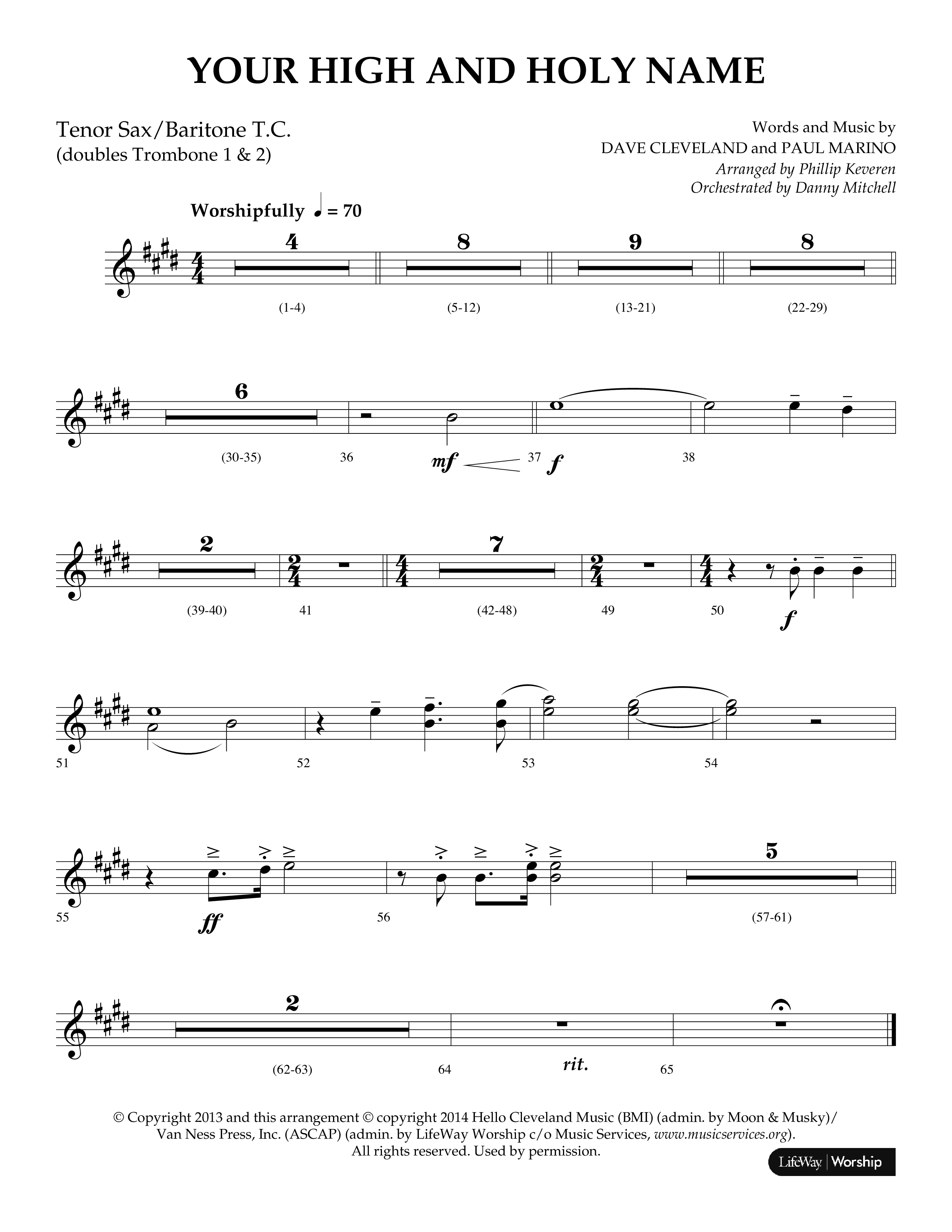Your High And Holy Name (Choral Anthem SATB) Tenor Sax/Baritone T.C. (Lifeway Choral / Arr. Phillip Keveren / Orch. Danny Mitchell)
