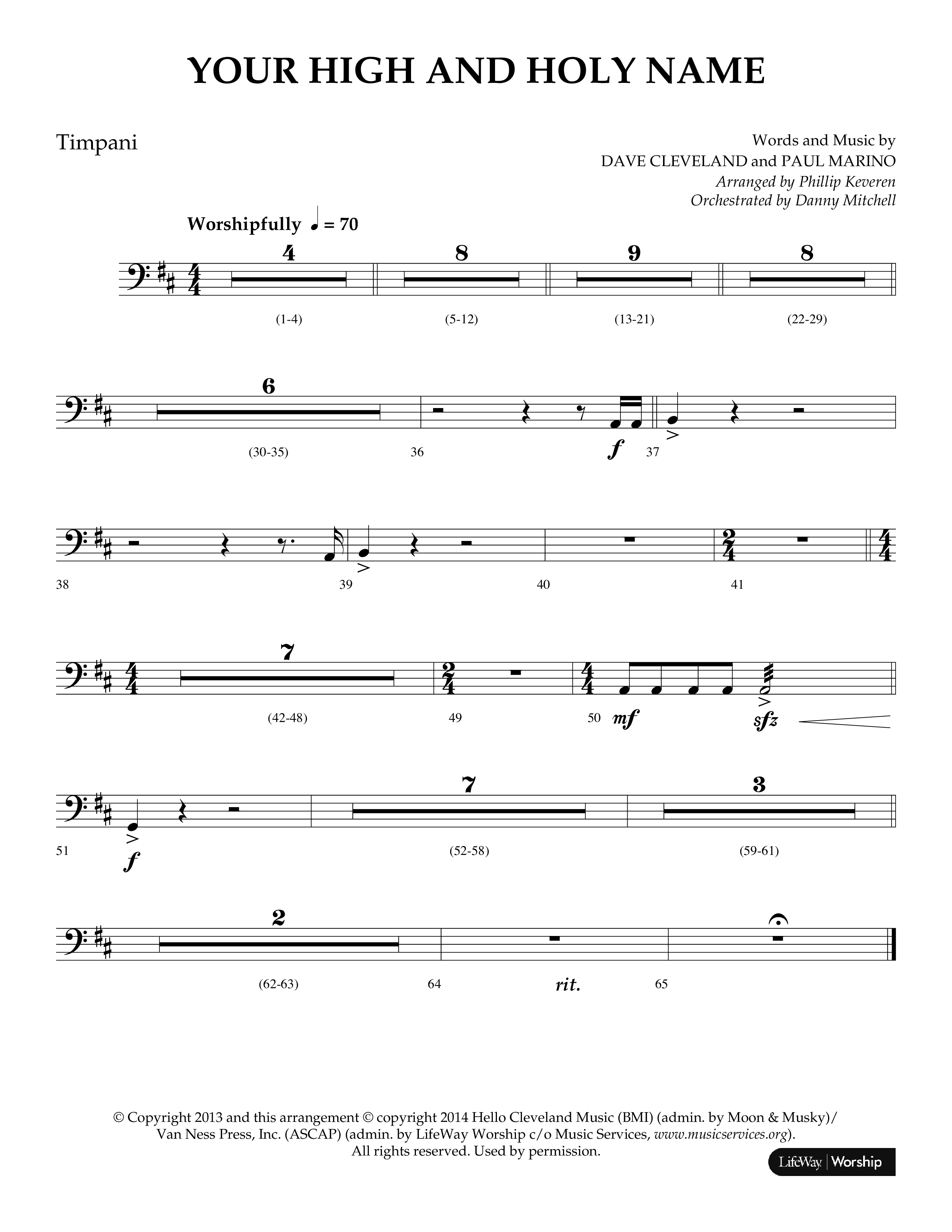 Your High And Holy Name (Choral Anthem SATB) Timpani (Lifeway Choral / Arr. Phillip Keveren / Orch. Danny Mitchell)