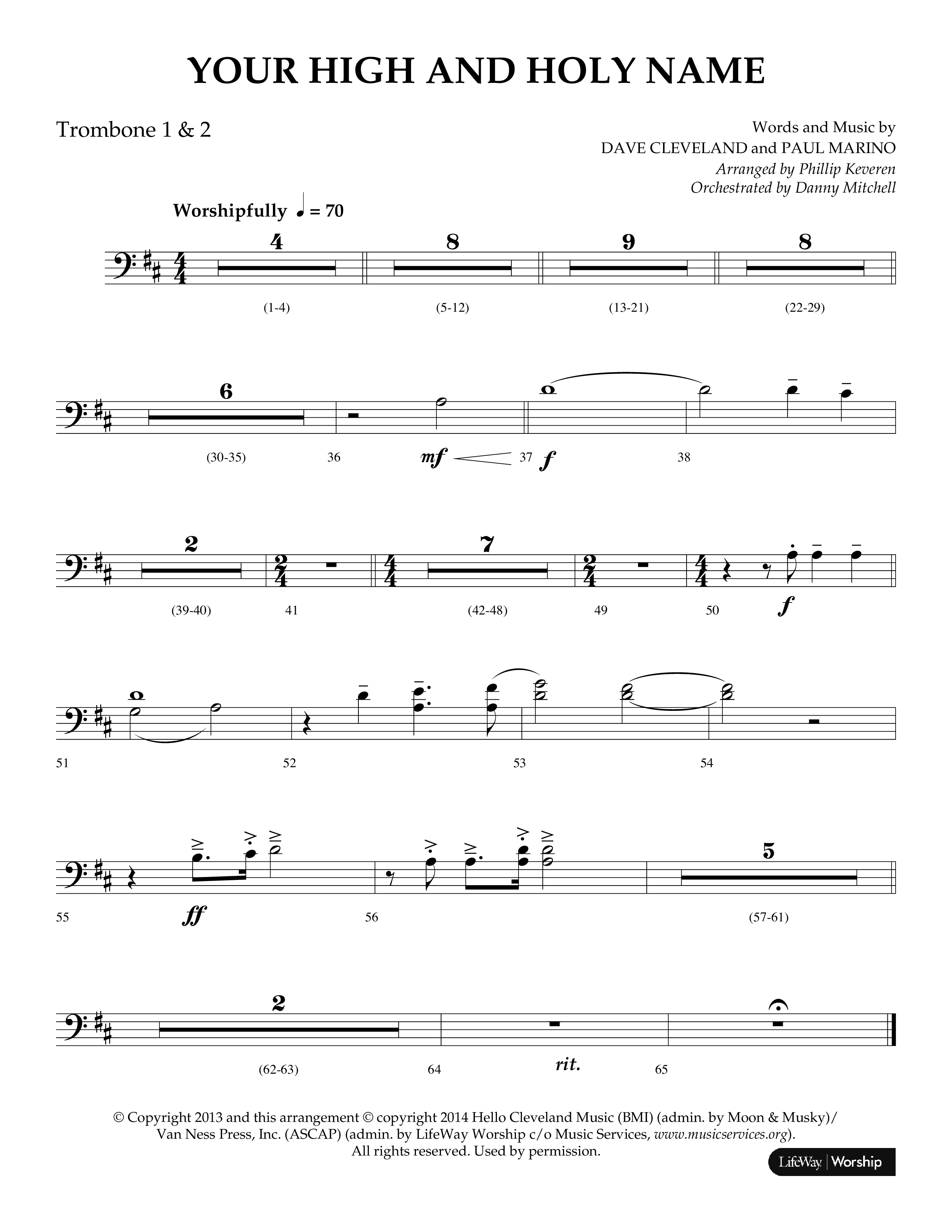 Your High And Holy Name (Choral Anthem SATB) Trombone 1/2 (Lifeway Choral / Arr. Phillip Keveren / Orch. Danny Mitchell)