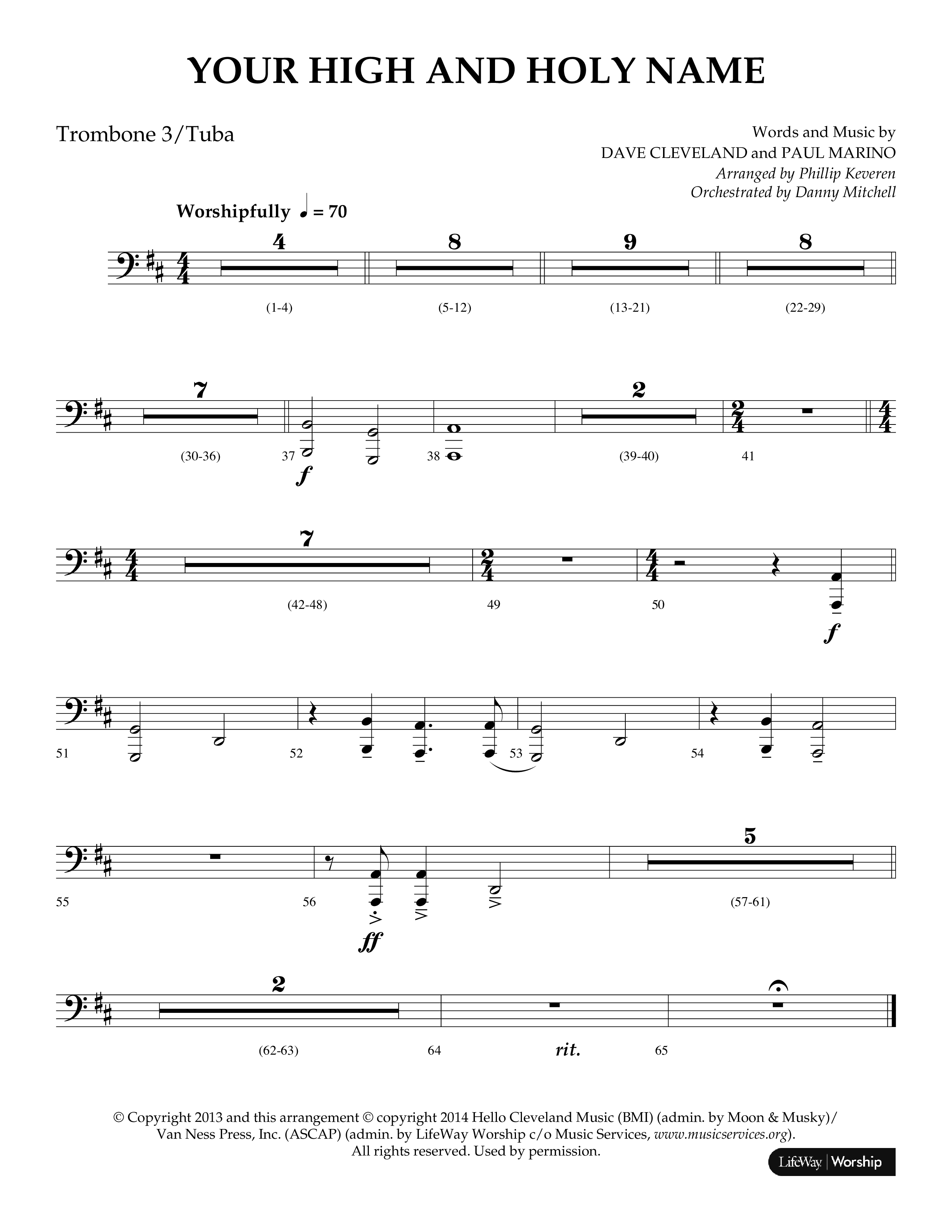 Your High And Holy Name (Choral Anthem SATB) Trombone 3/Tuba (Lifeway Choral / Arr. Phillip Keveren / Orch. Danny Mitchell)
