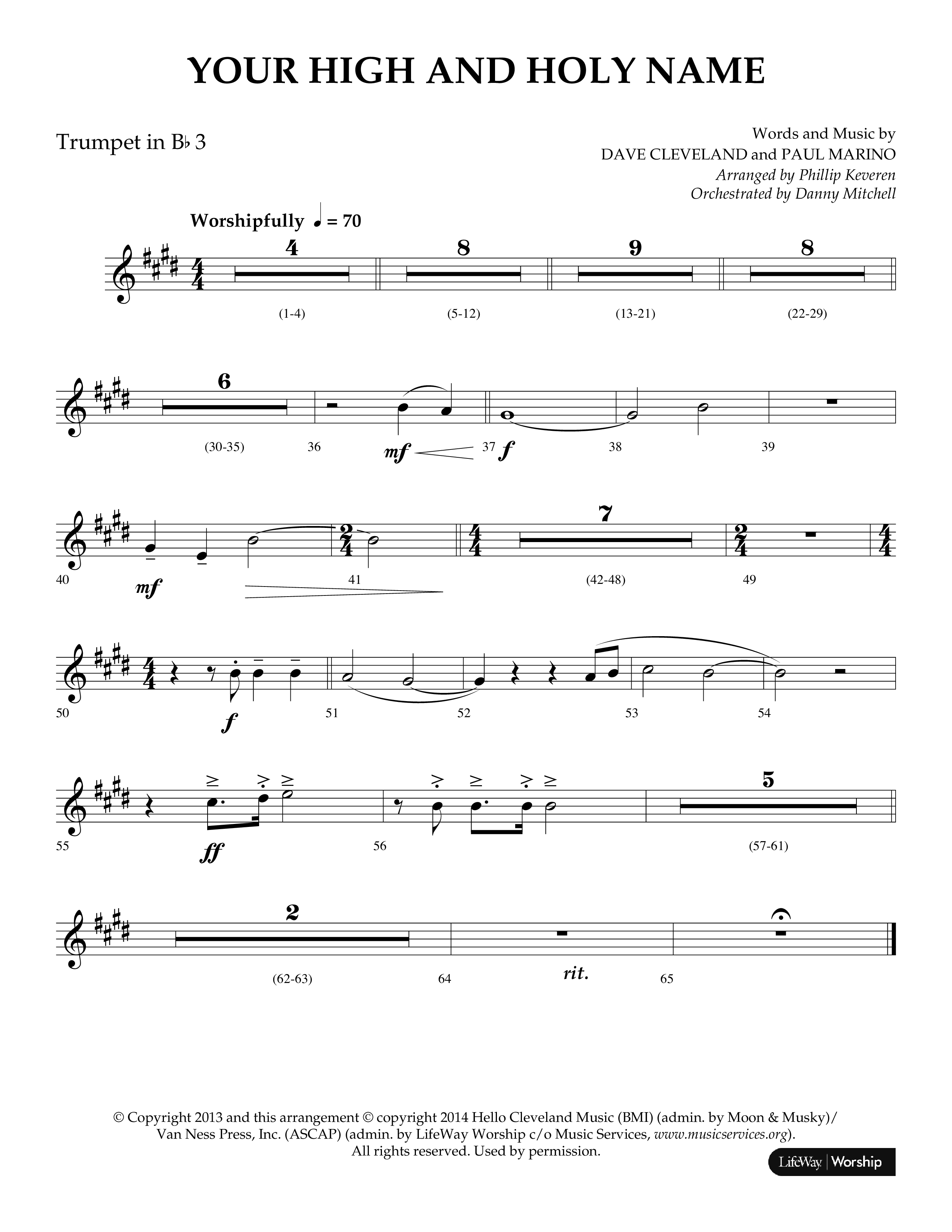 Your High And Holy Name (Choral Anthem SATB) Trumpet 3 (Lifeway Choral / Arr. Phillip Keveren / Orch. Danny Mitchell)