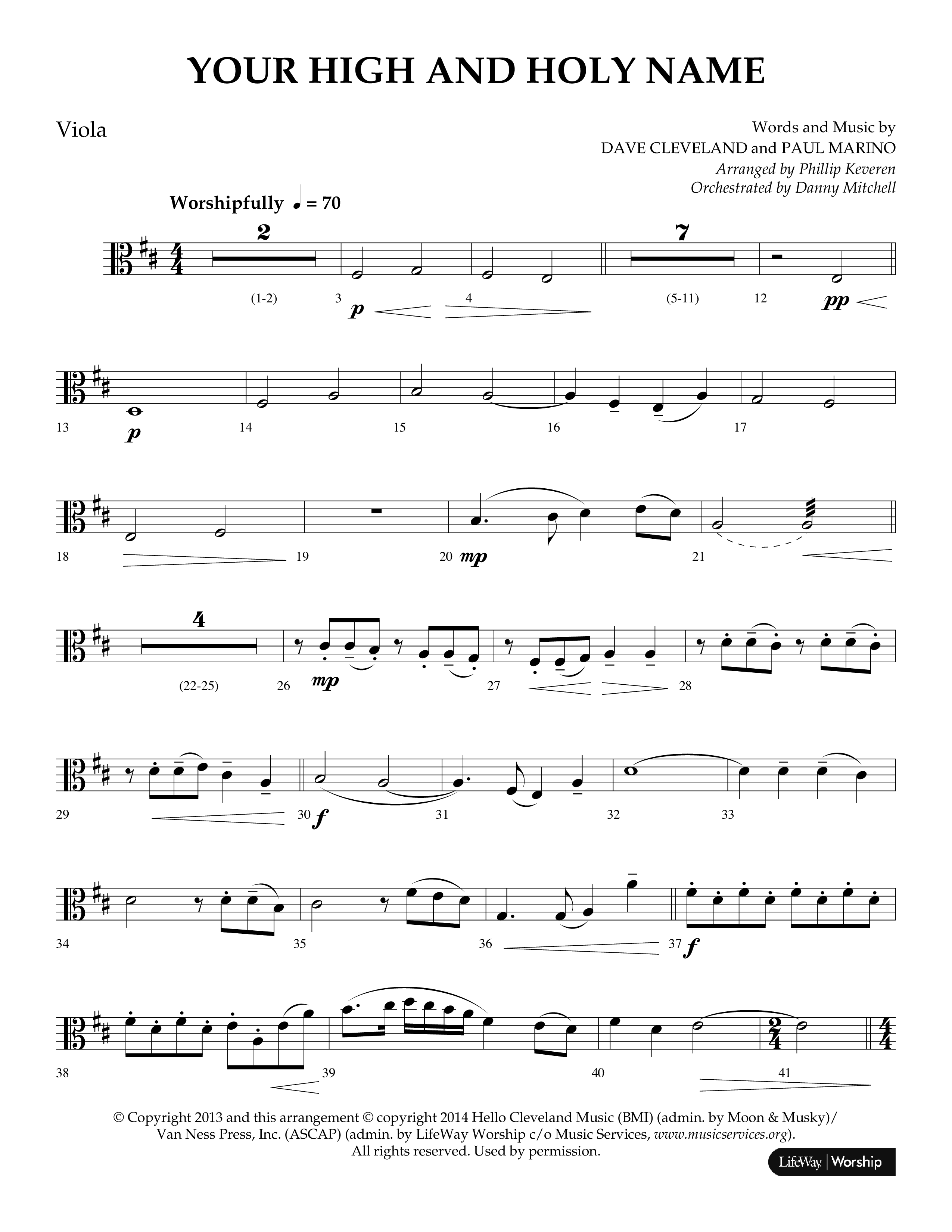 Your High And Holy Name (Choral Anthem SATB) Viola (Lifeway Choral / Arr. Phillip Keveren / Orch. Danny Mitchell)