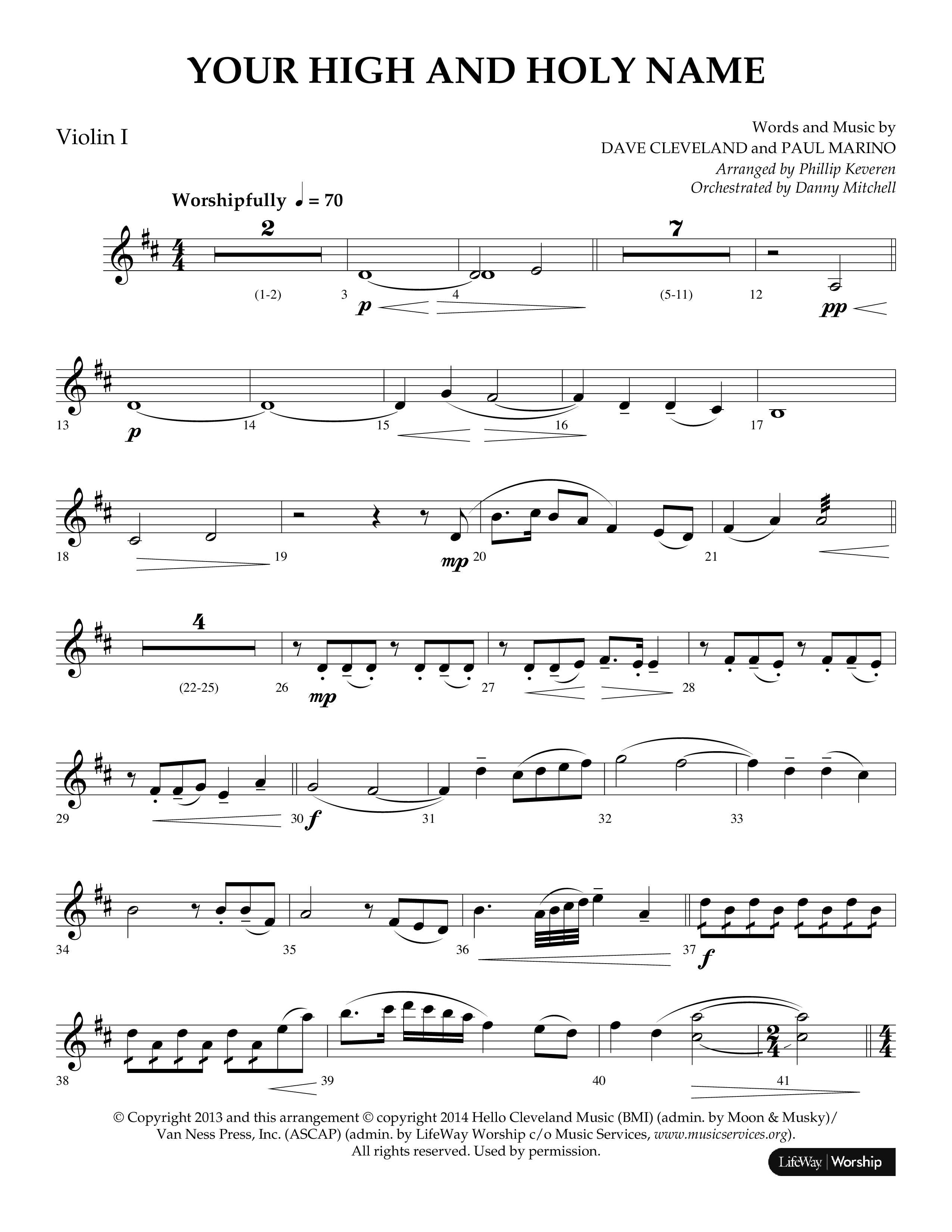 Your High And Holy Name (Choral Anthem SATB) Violin 1 (Lifeway Choral / Arr. Phillip Keveren / Orch. Danny Mitchell)