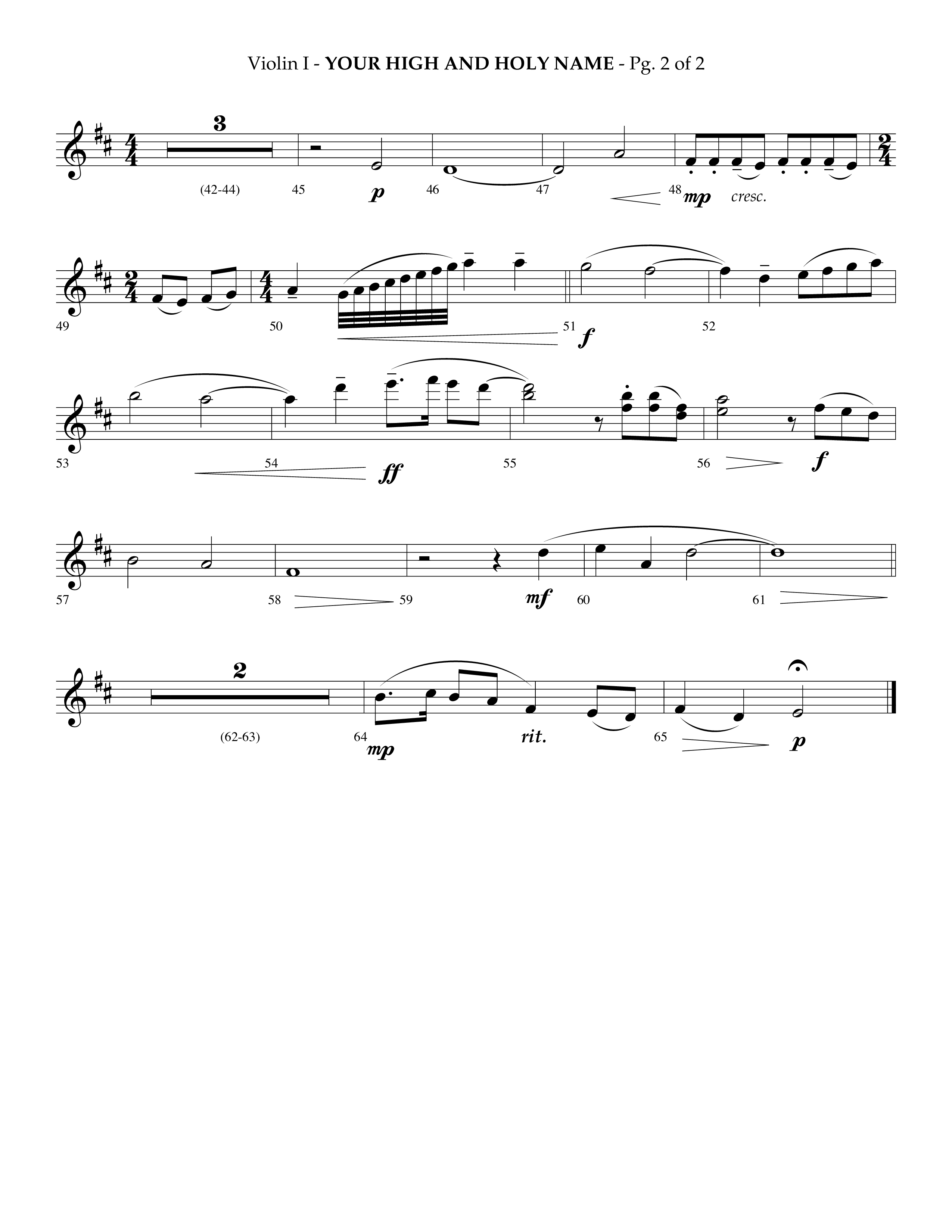 Your High And Holy Name (Choral Anthem SATB) Violin 1 (Lifeway Choral / Arr. Phillip Keveren / Orch. Danny Mitchell)