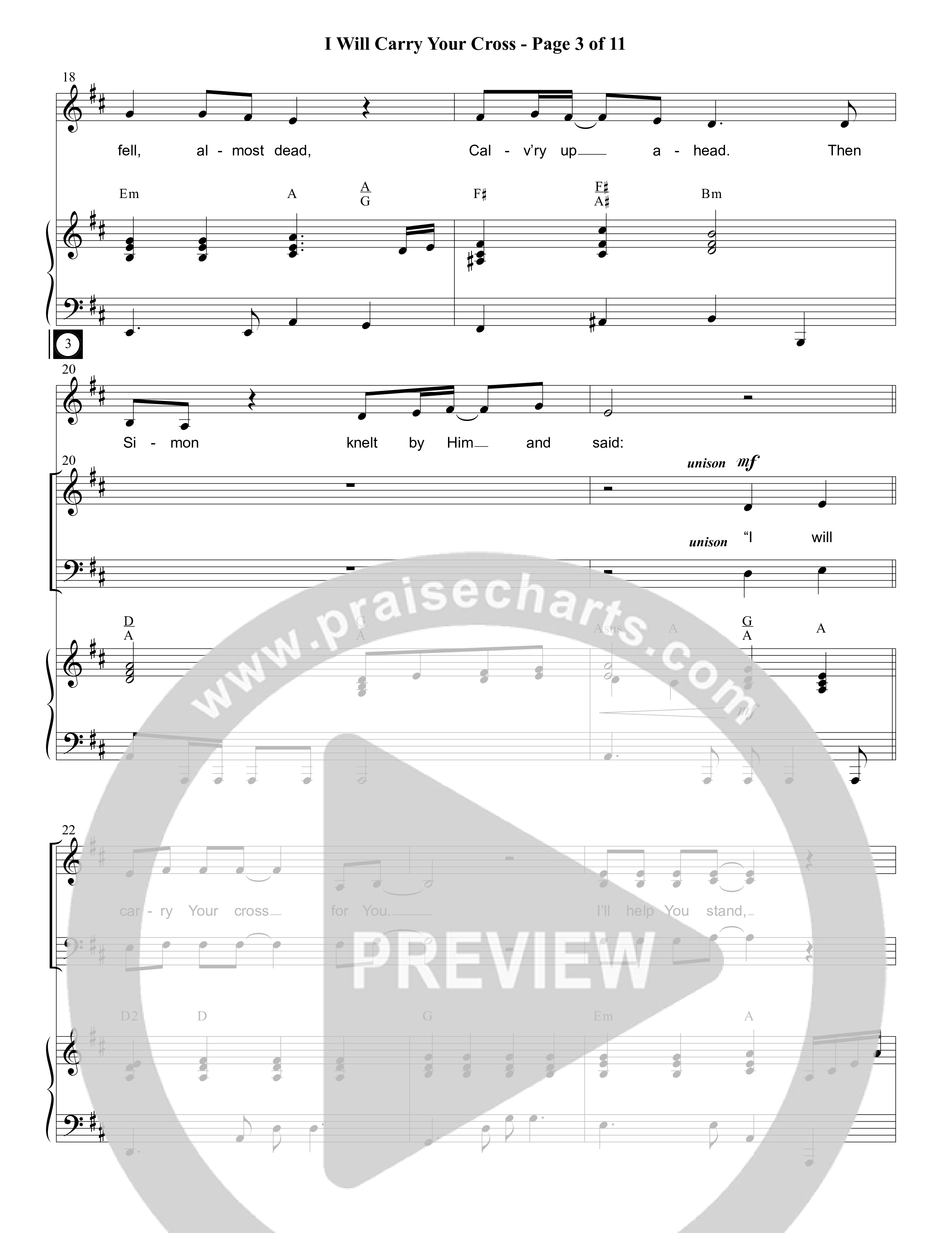 I Will Carry Your Cross (Choral Anthem SATB) Piano/Choir (SATB) (Foster Music Group / Arr. Marty Parks)