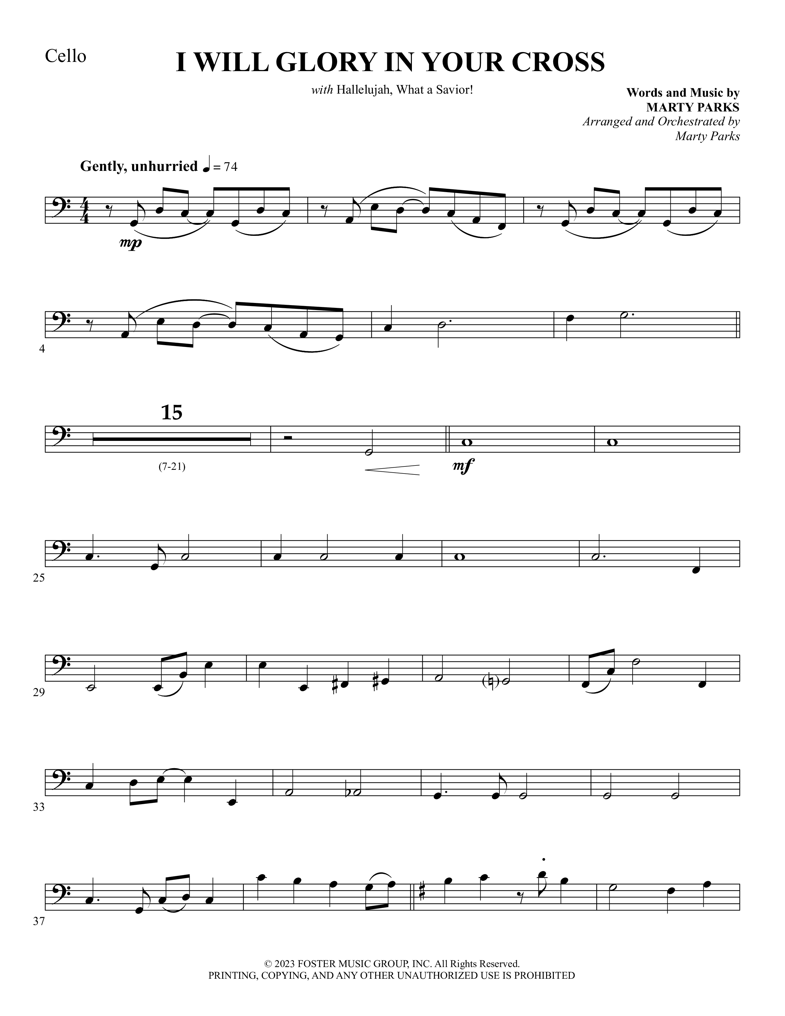 I Will Glory In Your Cross (with Hallelujah What A Savior) Cello (Foster Music Group / Arr. Marty Parks)