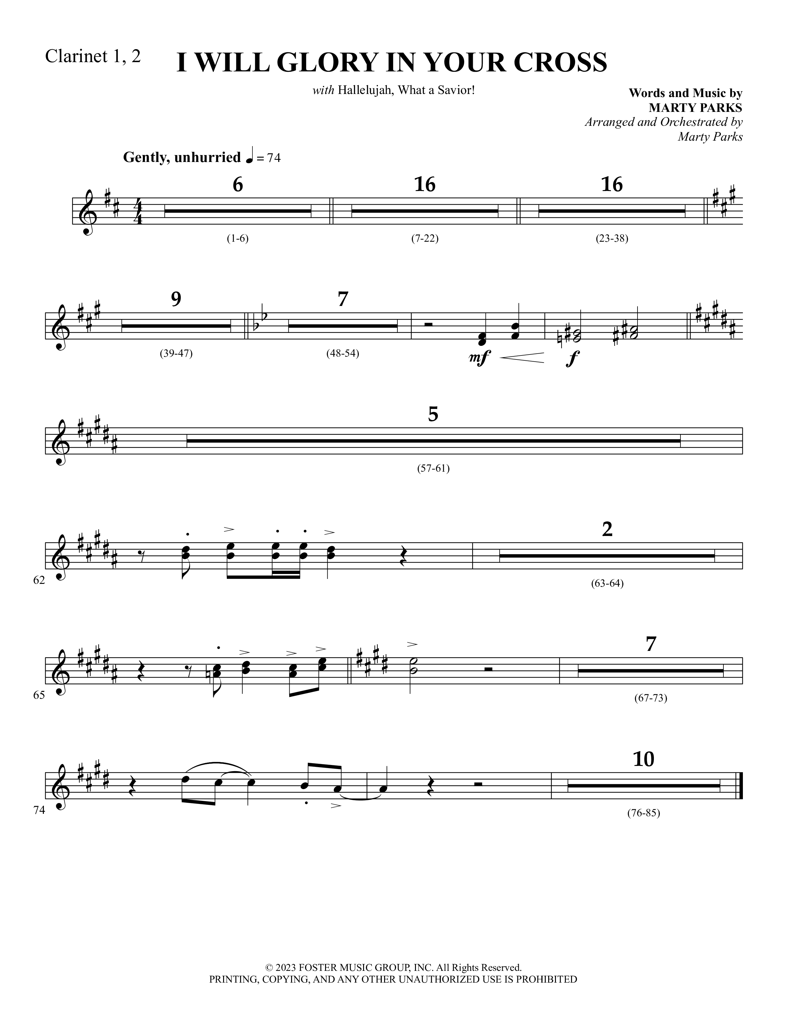 I Will Glory In Your Cross (with Hallelujah What A Savior) Clarinet 1/2 (Foster Music Group / Arr. Marty Parks)