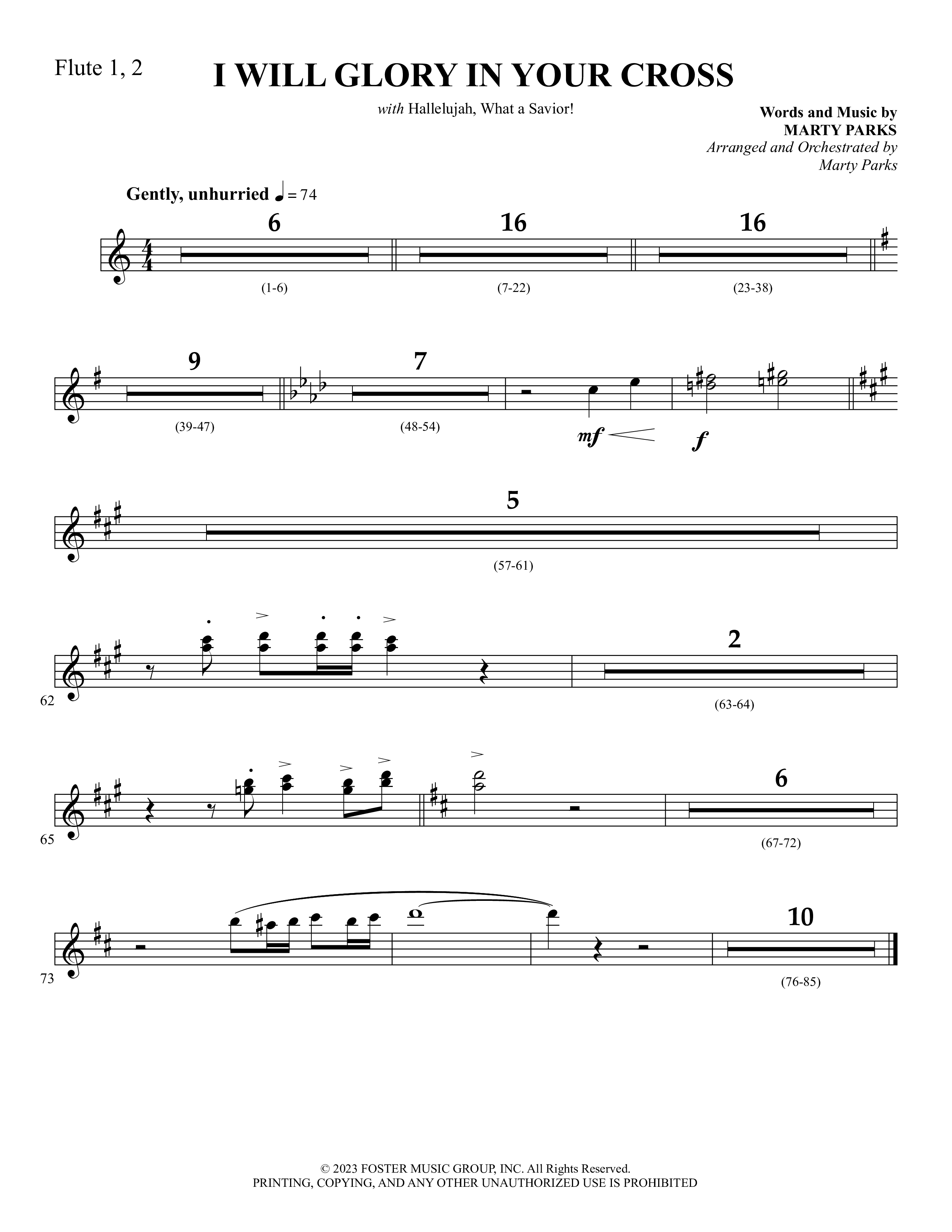 I Will Glory In Your Cross (with Hallelujah What A Savior) Flute 1/2 (Foster Music Group / Arr. Marty Parks)