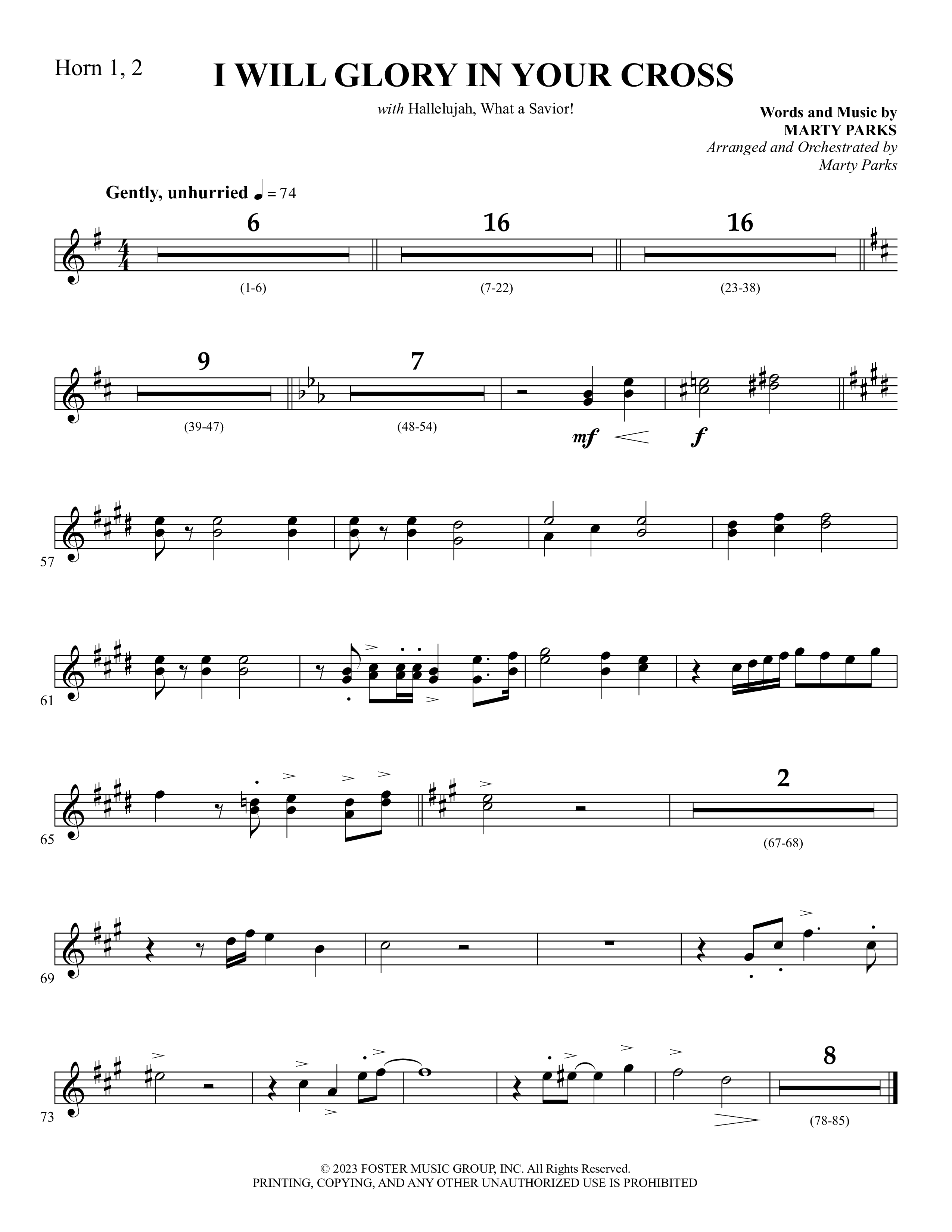 I Will Glory In Your Cross (with Hallelujah What A Savior) French Horn 1/2 (Foster Music Group / Arr. Marty Parks)
