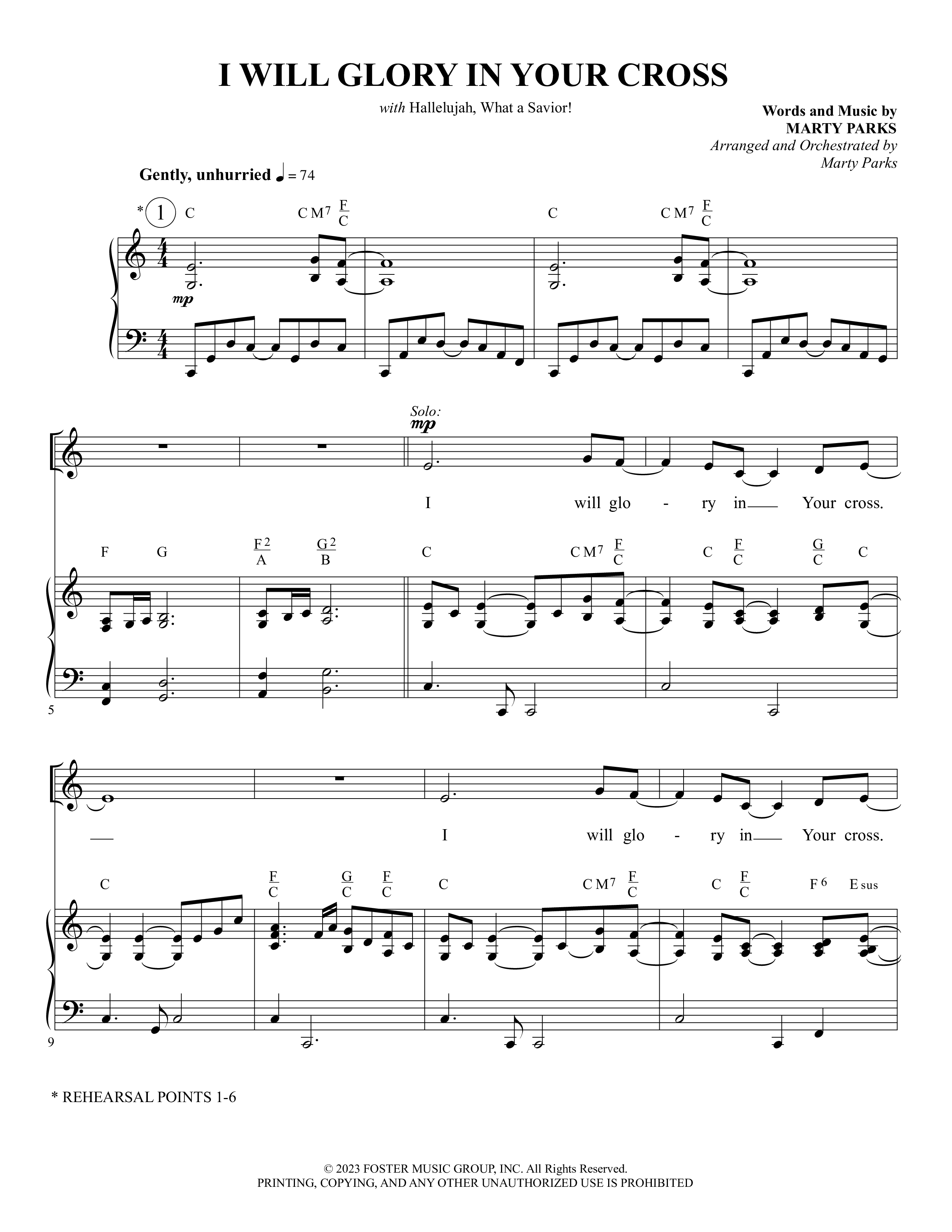 I Will Glory In Your Cross (with Hallelujah What A Savior) Piano/Choir (SATB) (Foster Music Group / Arr. Marty Parks)
