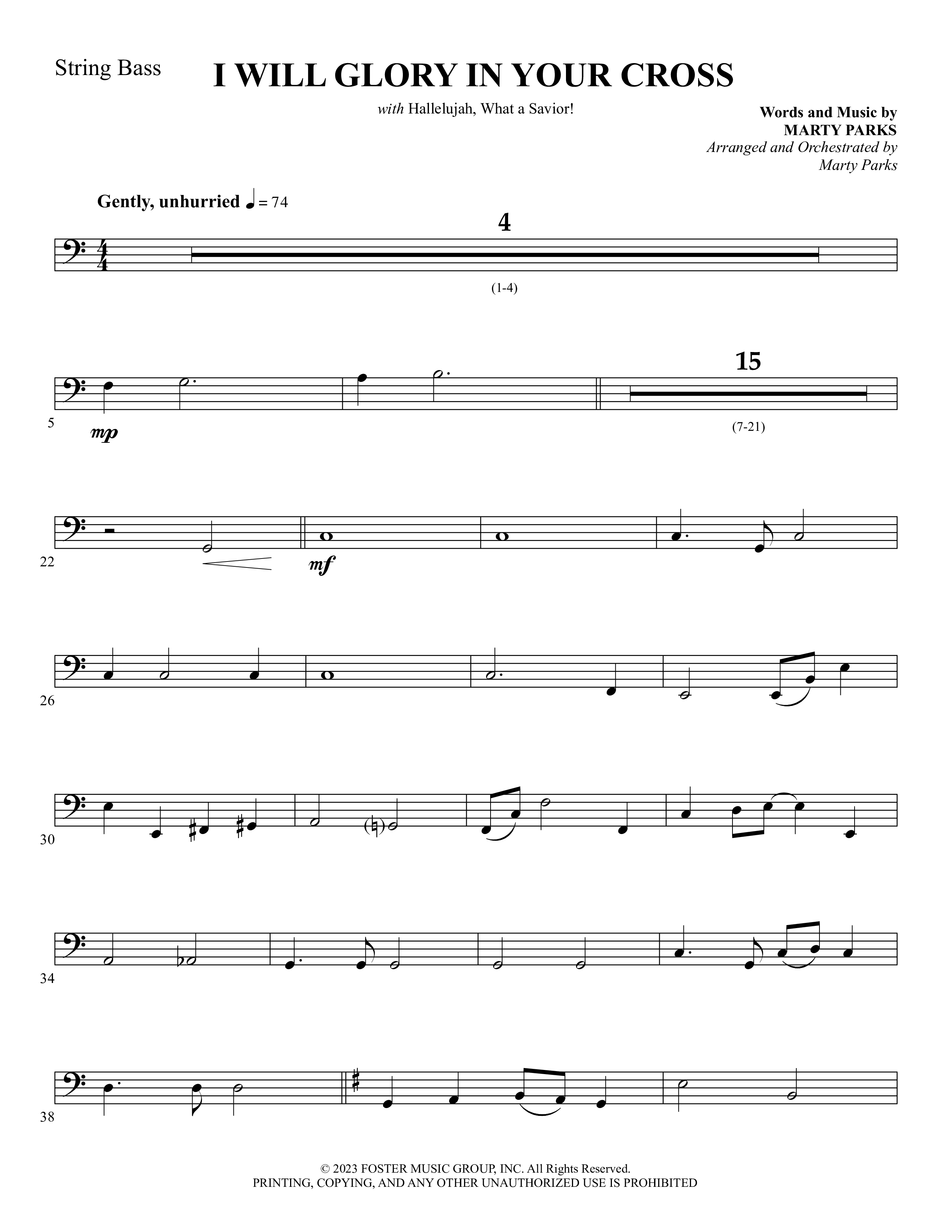 I Will Glory In Your Cross (with Hallelujah What A Savior) String Bass (Foster Music Group / Arr. Marty Parks)