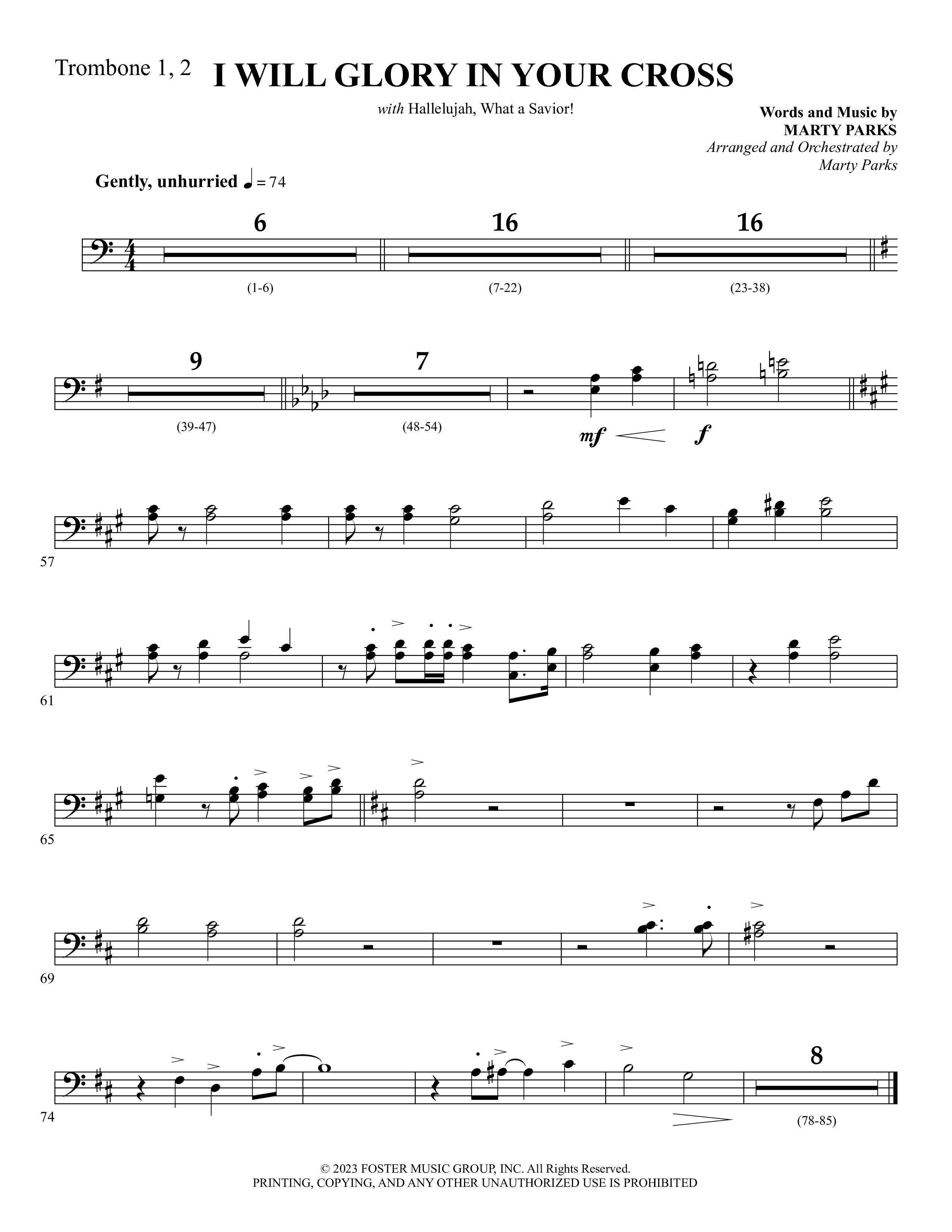 I Will Glory In Your Cross (with Hallelujah What A Savior) Trombone 1/2 (Foster Music Group / Arr. Marty Parks)