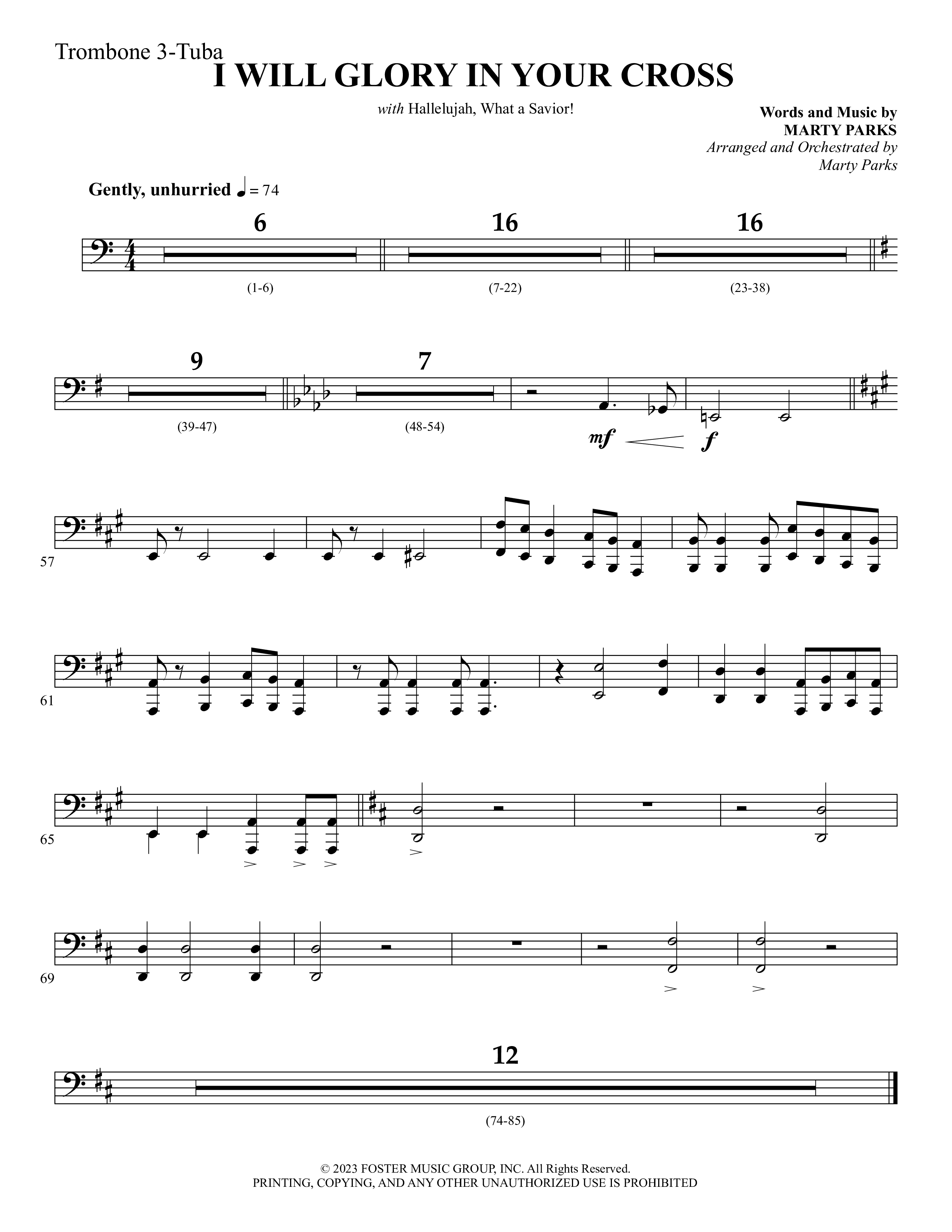 I Will Glory In Your Cross (with Hallelujah What A Savior) Trombone 3/Tuba (Foster Music Group / Arr. Marty Parks)
