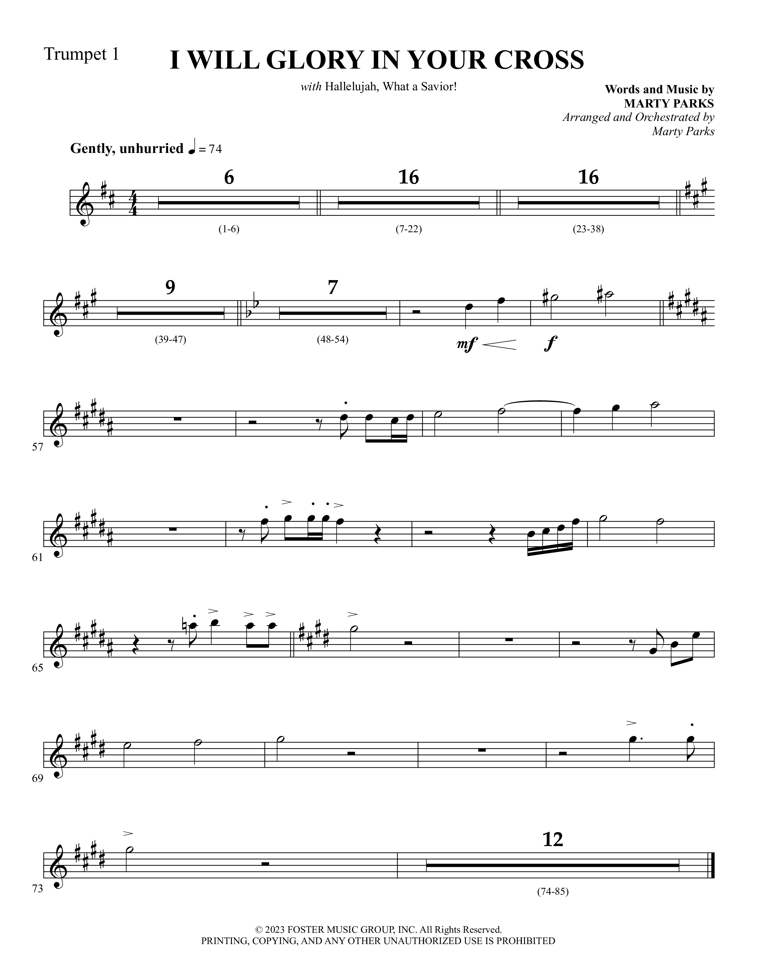 I Will Glory In Your Cross (with Hallelujah What A Savior) Trumpet 1 (Foster Music Group / Arr. Marty Parks)