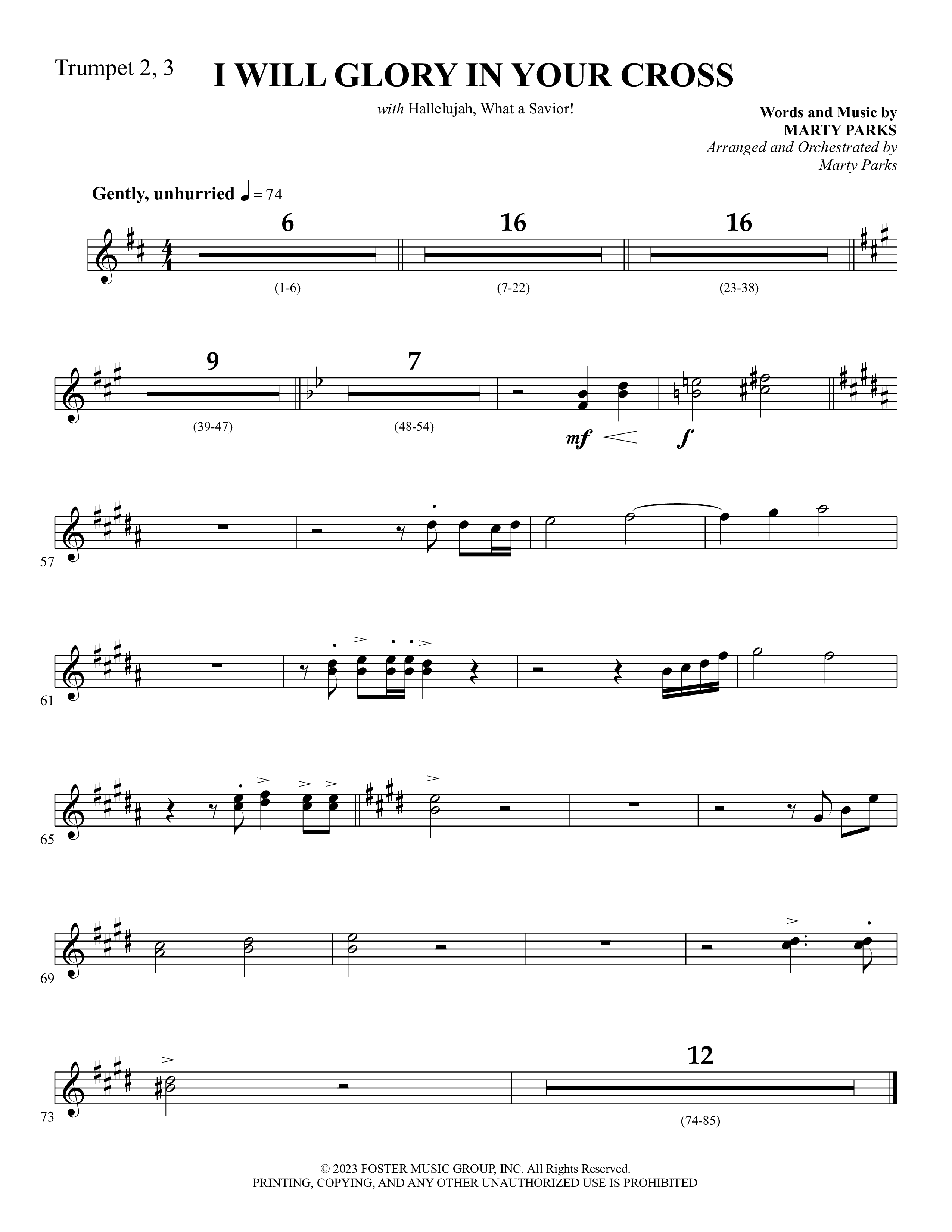 I Will Glory In Your Cross (with Hallelujah What A Savior) Trumpet 2/3 (Foster Music Group / Arr. Marty Parks)