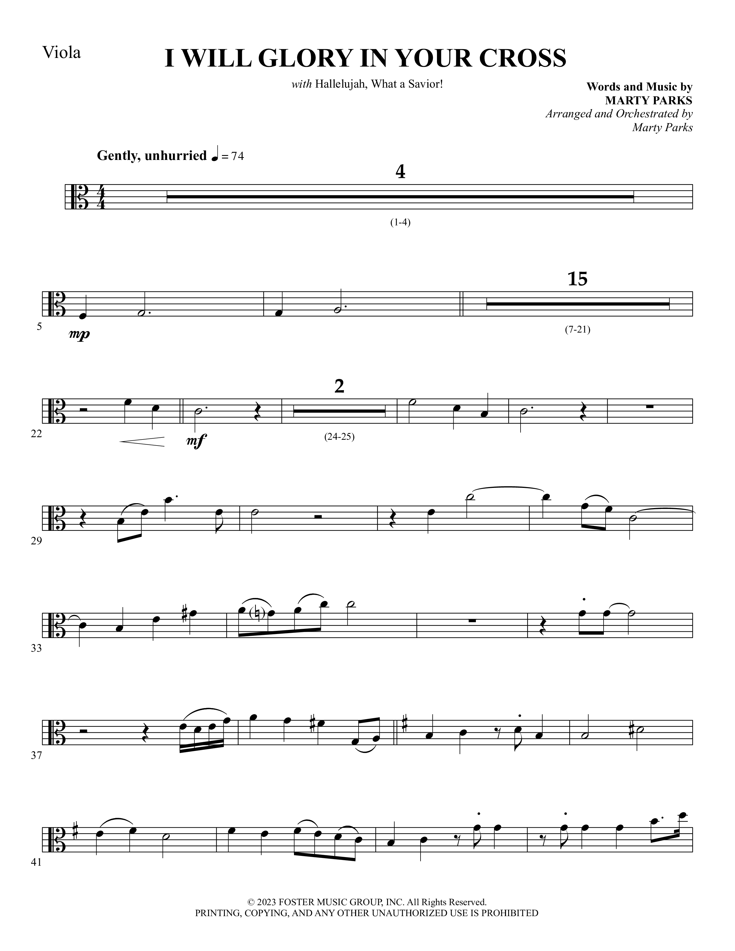 I Will Glory In Your Cross (with Hallelujah What A Savior) Viola (Foster Music Group / Arr. Marty Parks)