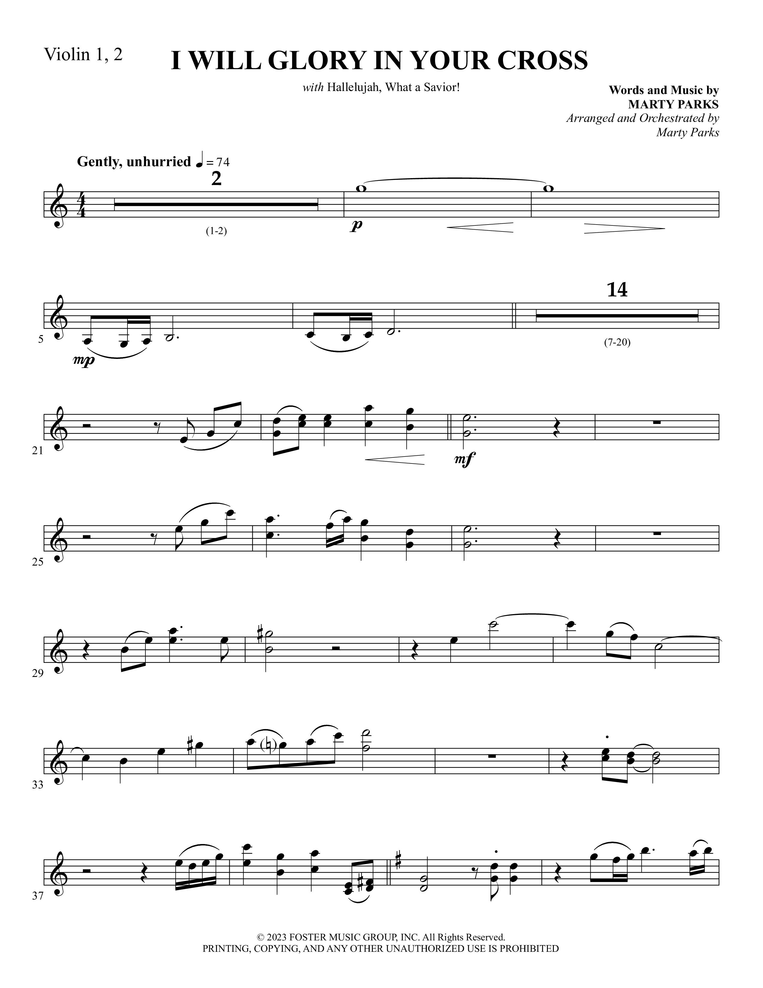 I Will Glory In Your Cross (with Hallelujah What A Savior) Violin 1/2 (Foster Music Group / Arr. Marty Parks)