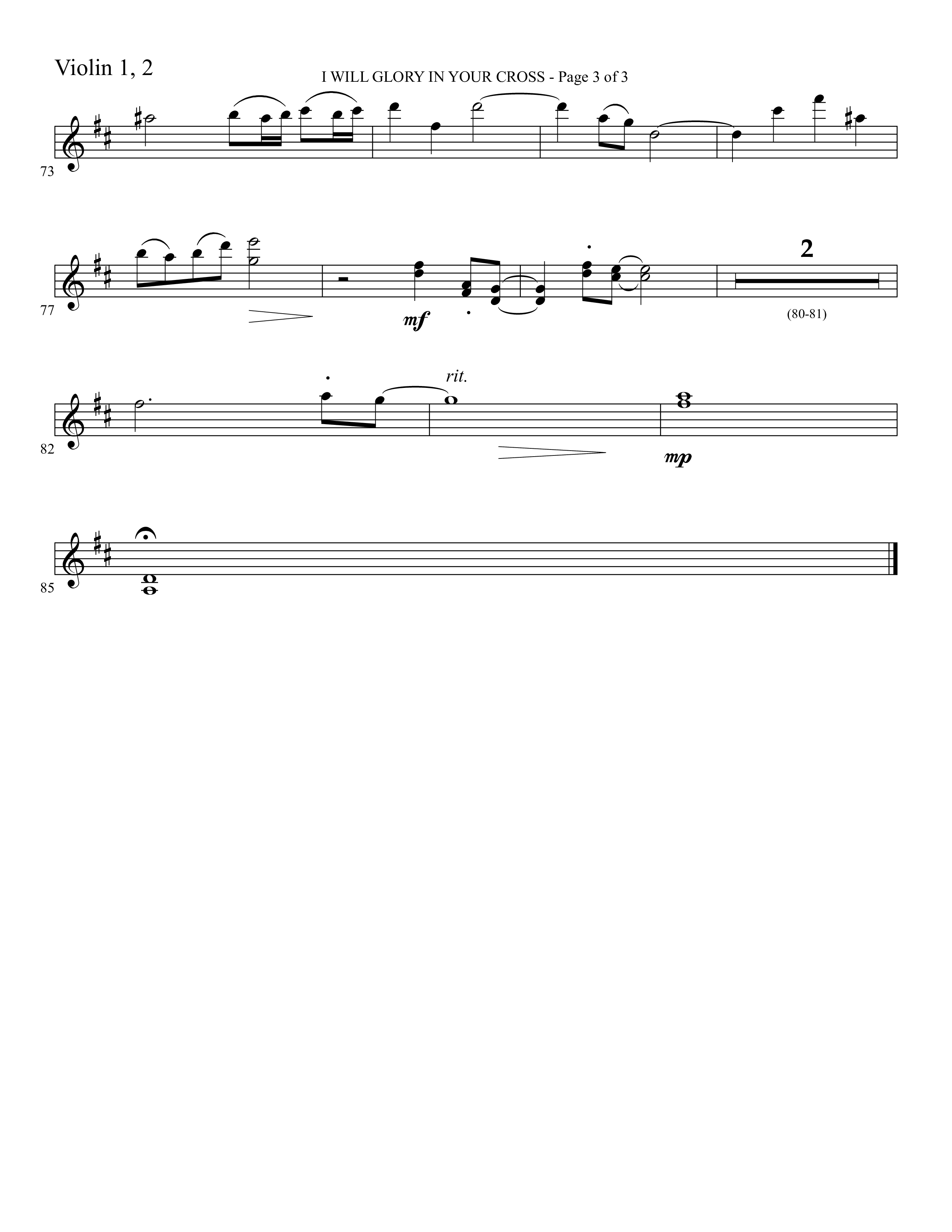 I Will Glory In Your Cross (with Hallelujah What A Savior) Violin 1/2 (Foster Music Group / Arr. Marty Parks)