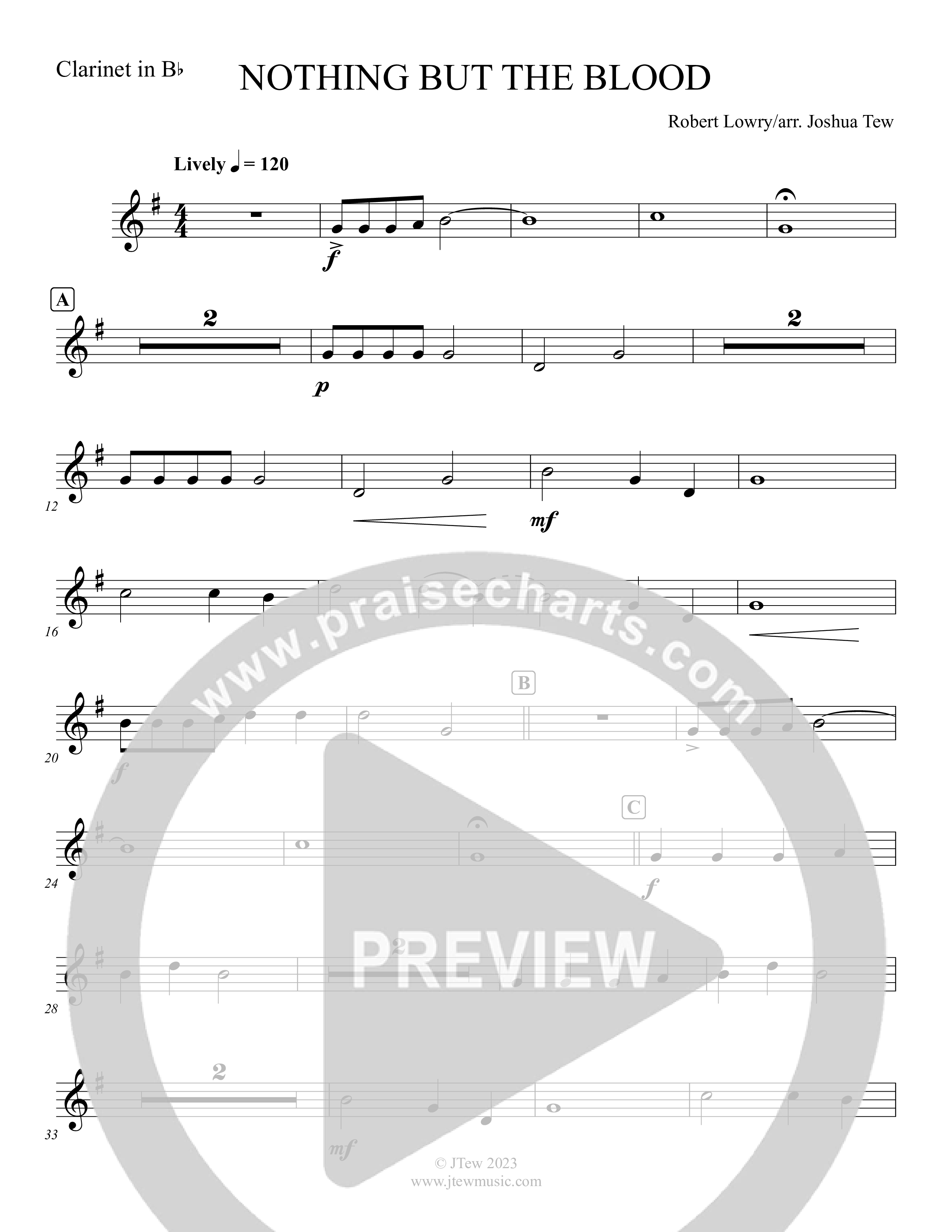 Nothing But The Blood (Instrumental) Clarinet (Foster Music Group / Arr. Joshua Tew)