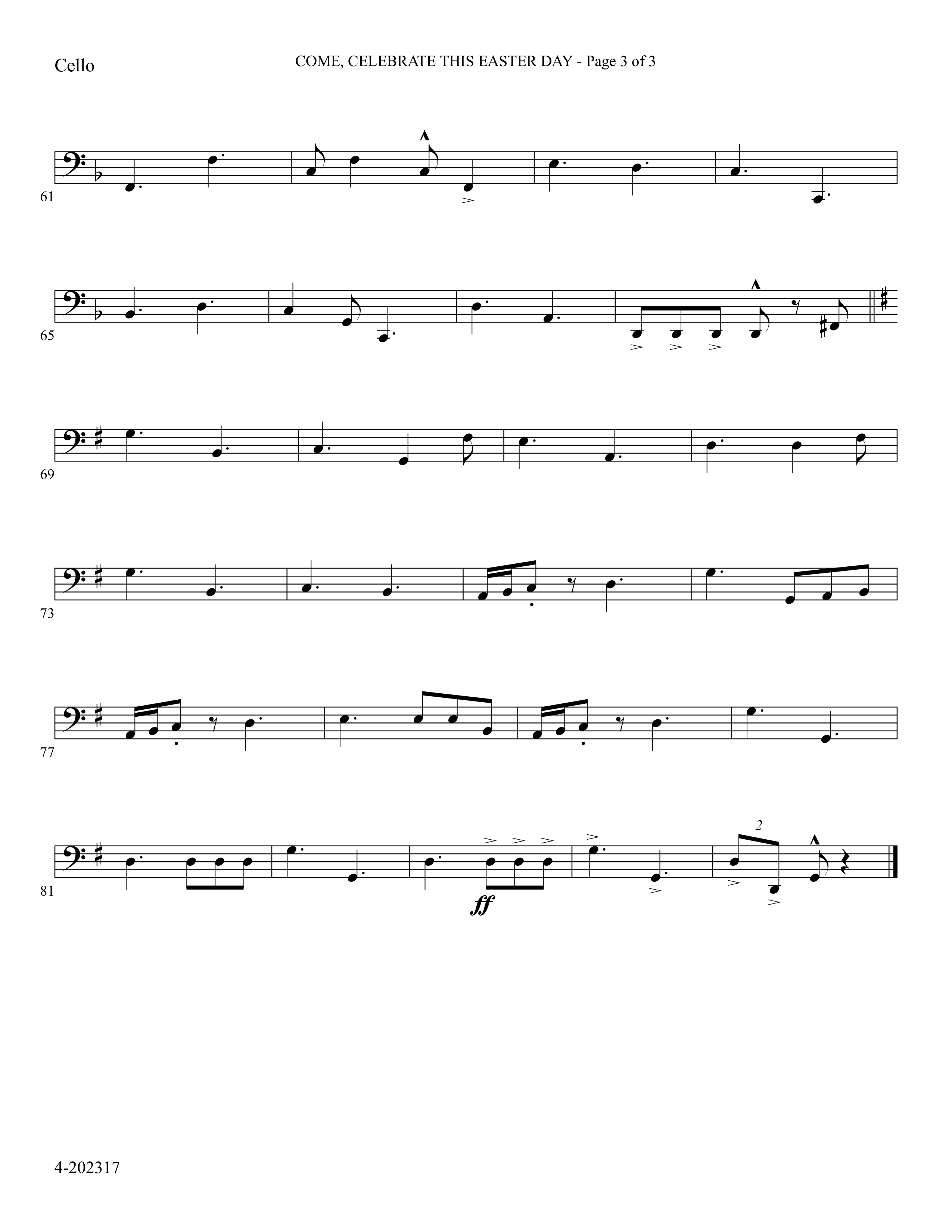 Come Celebrate This Easter Day (Choral Anthem SATB) Cello (Foster Music Group / Arr. Marty Parks)