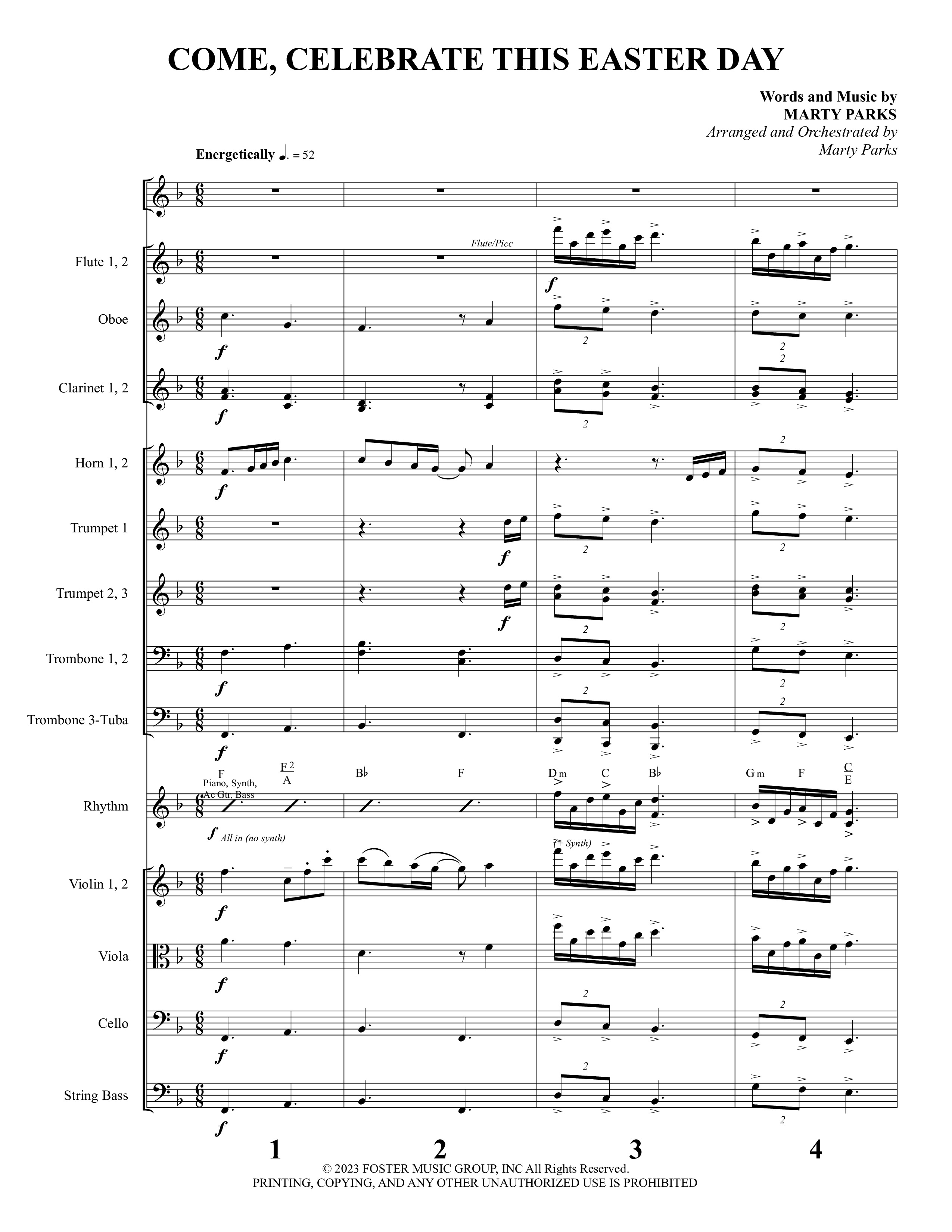 Come Celebrate This Easter Day (Choral Anthem SATB) Orchestration (Foster Music Group / Arr. Marty Parks)