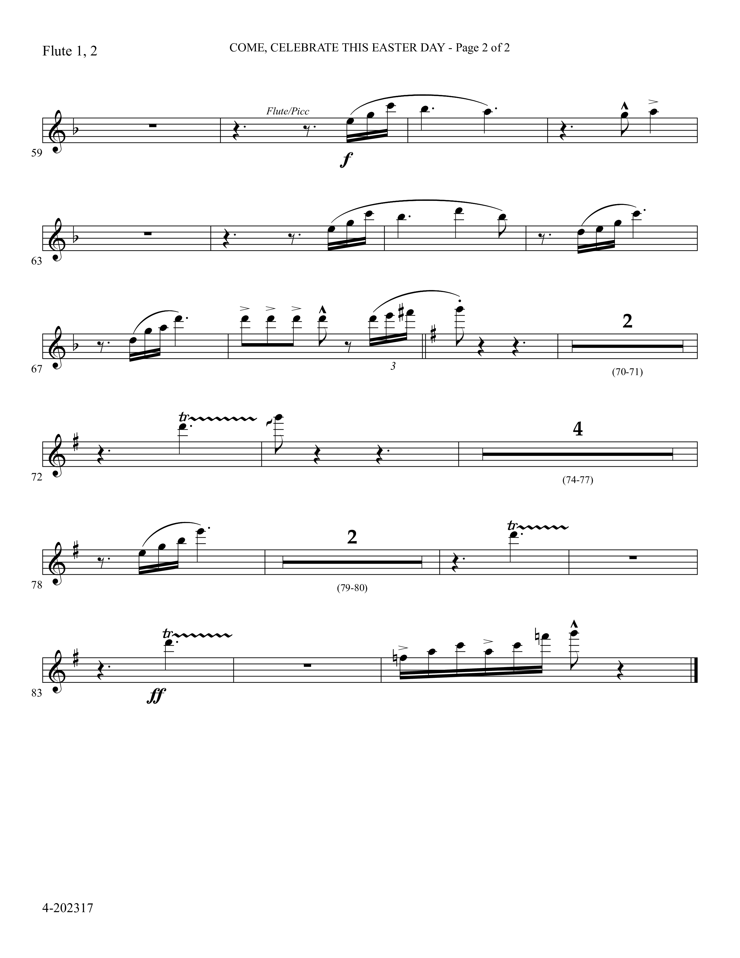 Come Celebrate This Easter Day (Choral Anthem SATB) Flute 1/2 (Foster Music Group / Arr. Marty Parks)