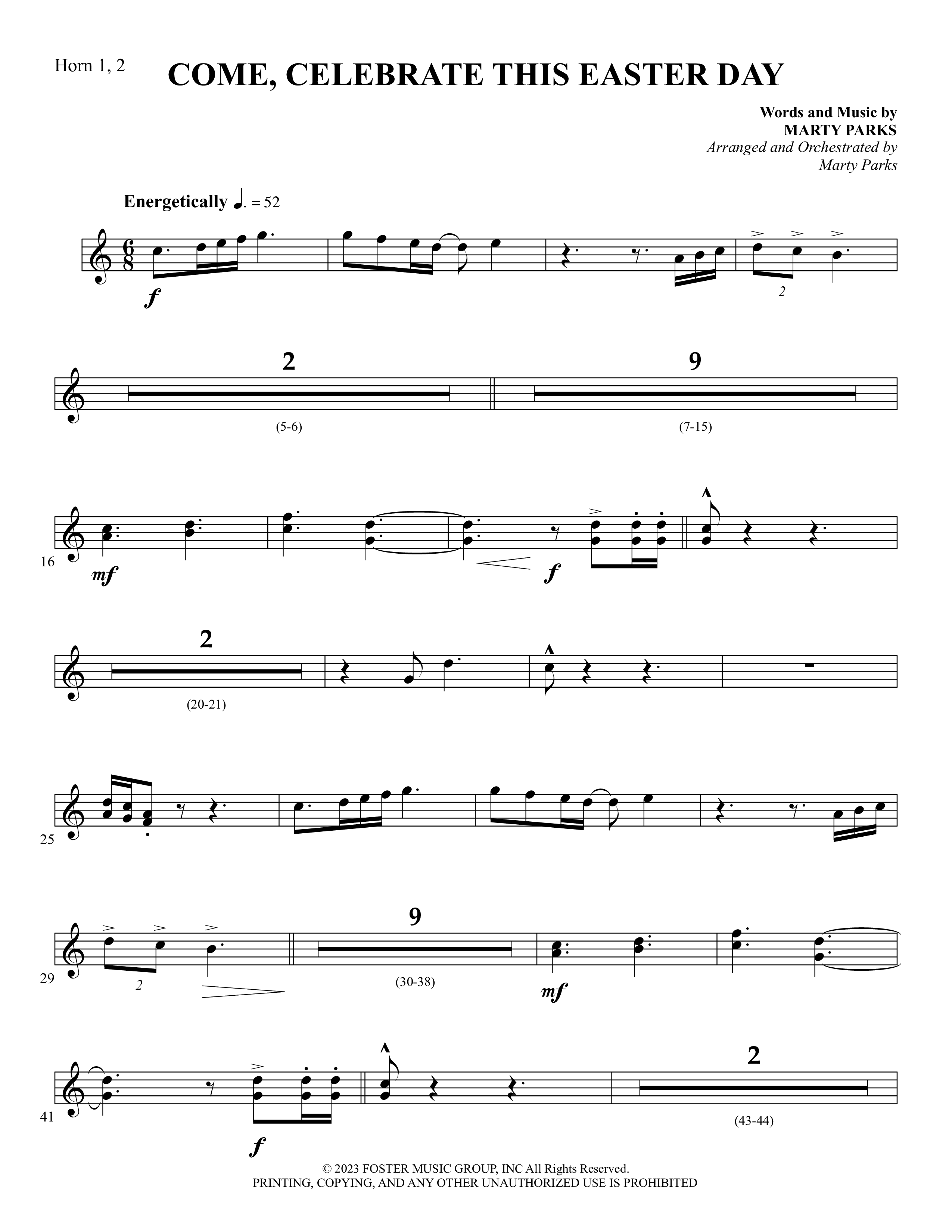 Come Celebrate This Easter Day (Choral Anthem SATB) French Horn 1/2 (Foster Music Group / Arr. Marty Parks)