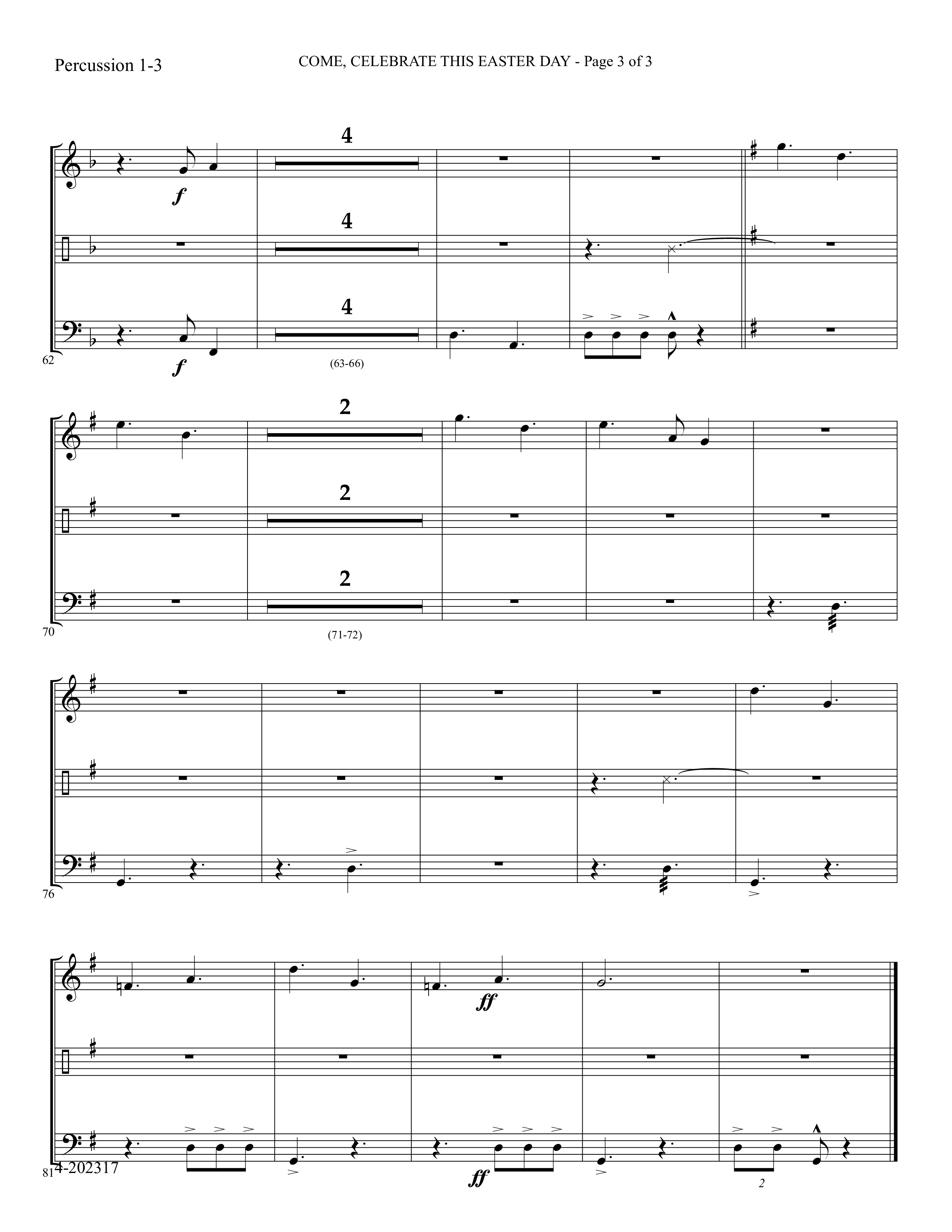 Come Celebrate This Easter Day (Choral Anthem SATB) Percussion 1/2 (Foster Music Group / Arr. Marty Parks)