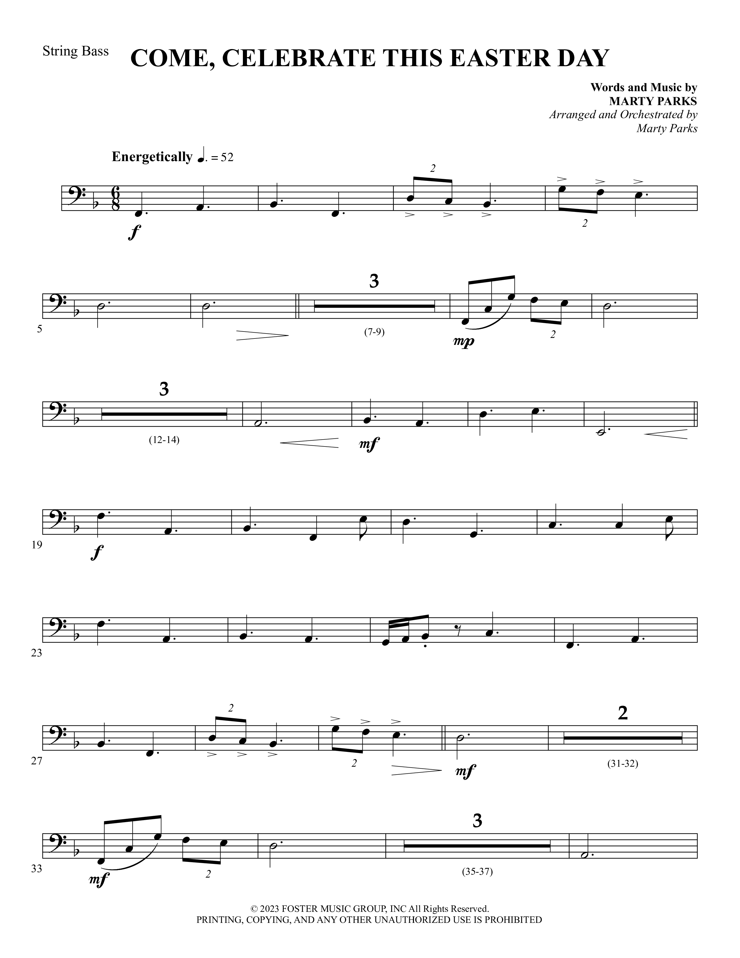 Come Celebrate This Easter Day (Choral Anthem SATB) String Bass (Foster Music Group / Arr. Marty Parks)