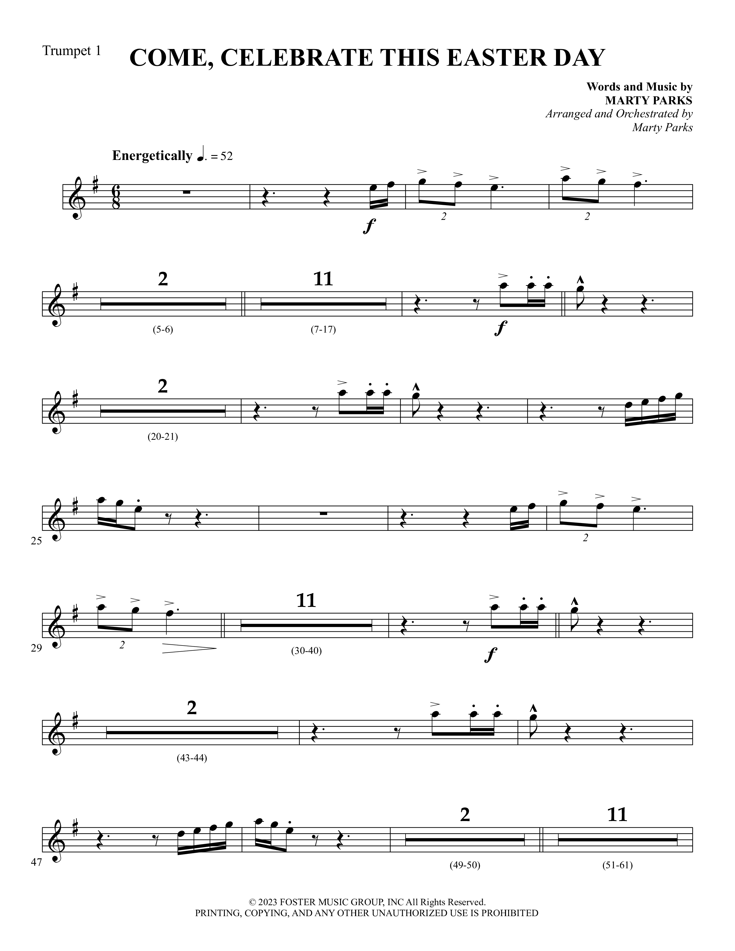 Come Celebrate This Easter Day (Choral Anthem SATB) Trumpet 1 (Foster Music Group / Arr. Marty Parks)