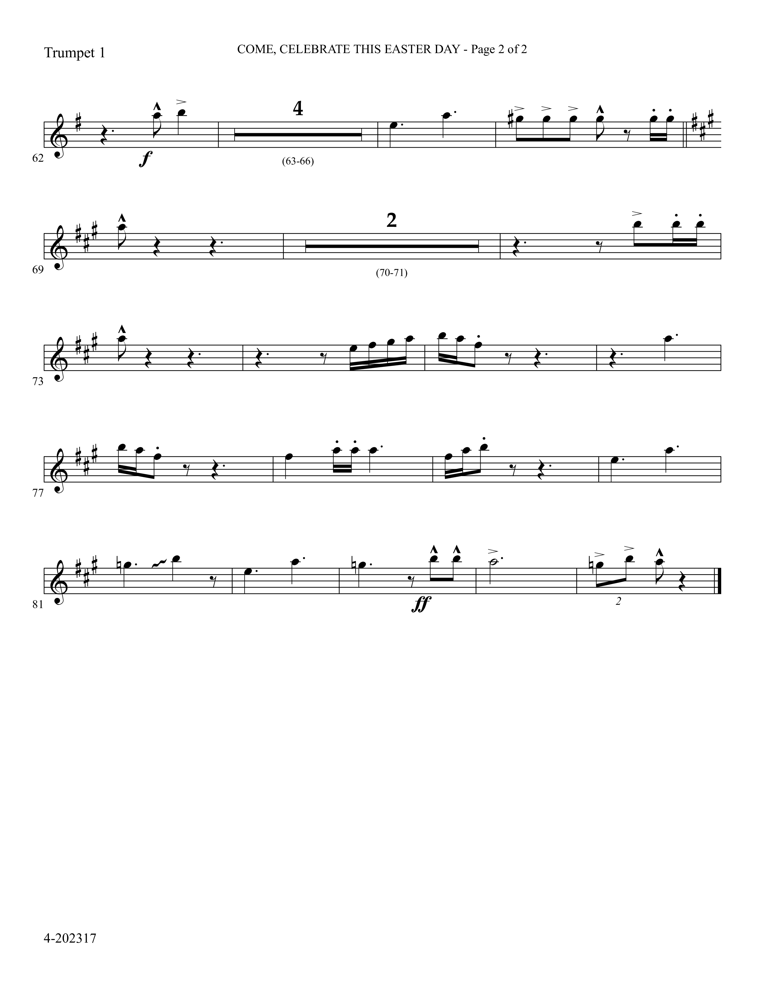Come Celebrate This Easter Day (Choral Anthem SATB) Trumpet 1 (Foster Music Group / Arr. Marty Parks)