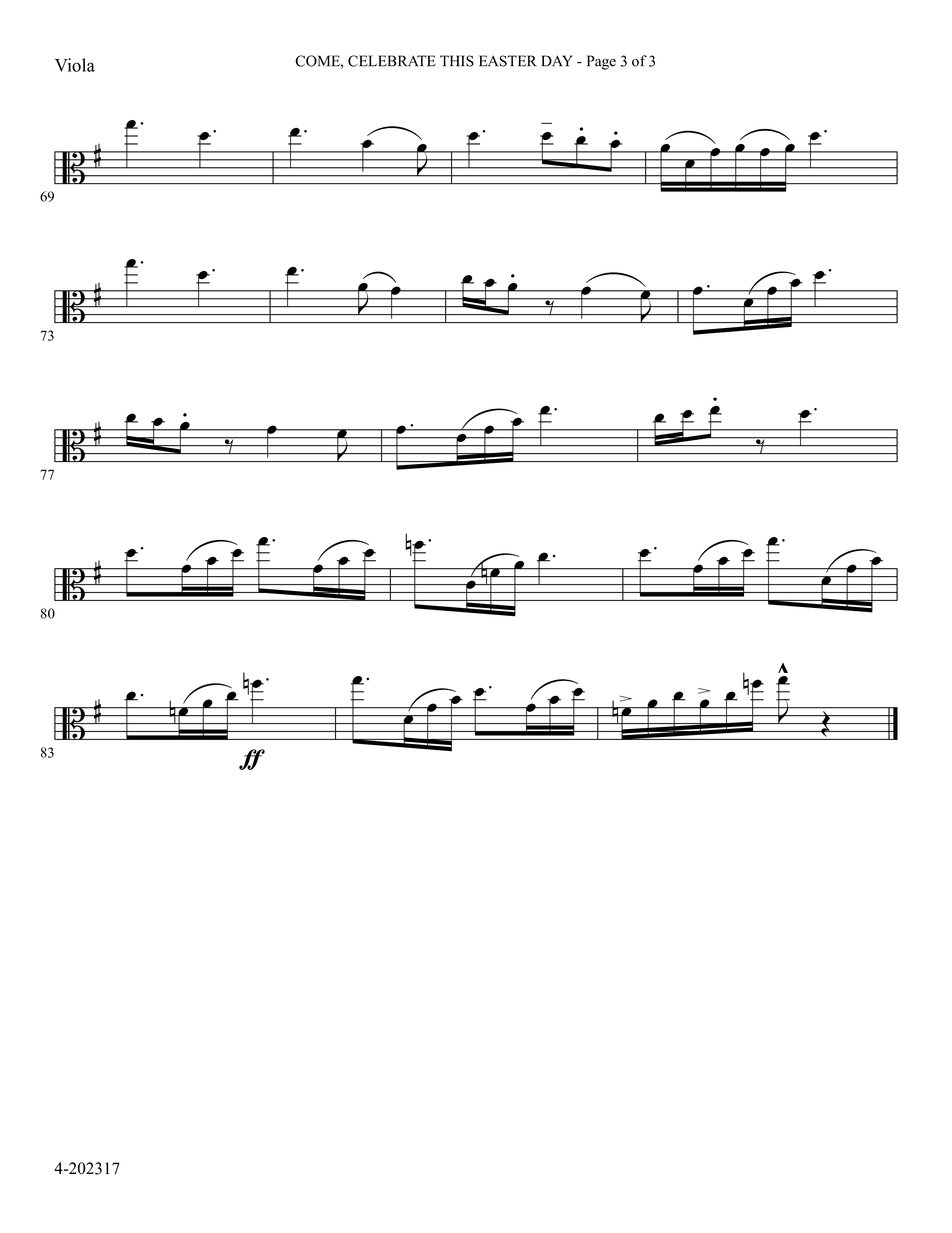 Come Celebrate This Easter Day (Choral Anthem SATB) Viola (Foster Music Group / Arr. Marty Parks)