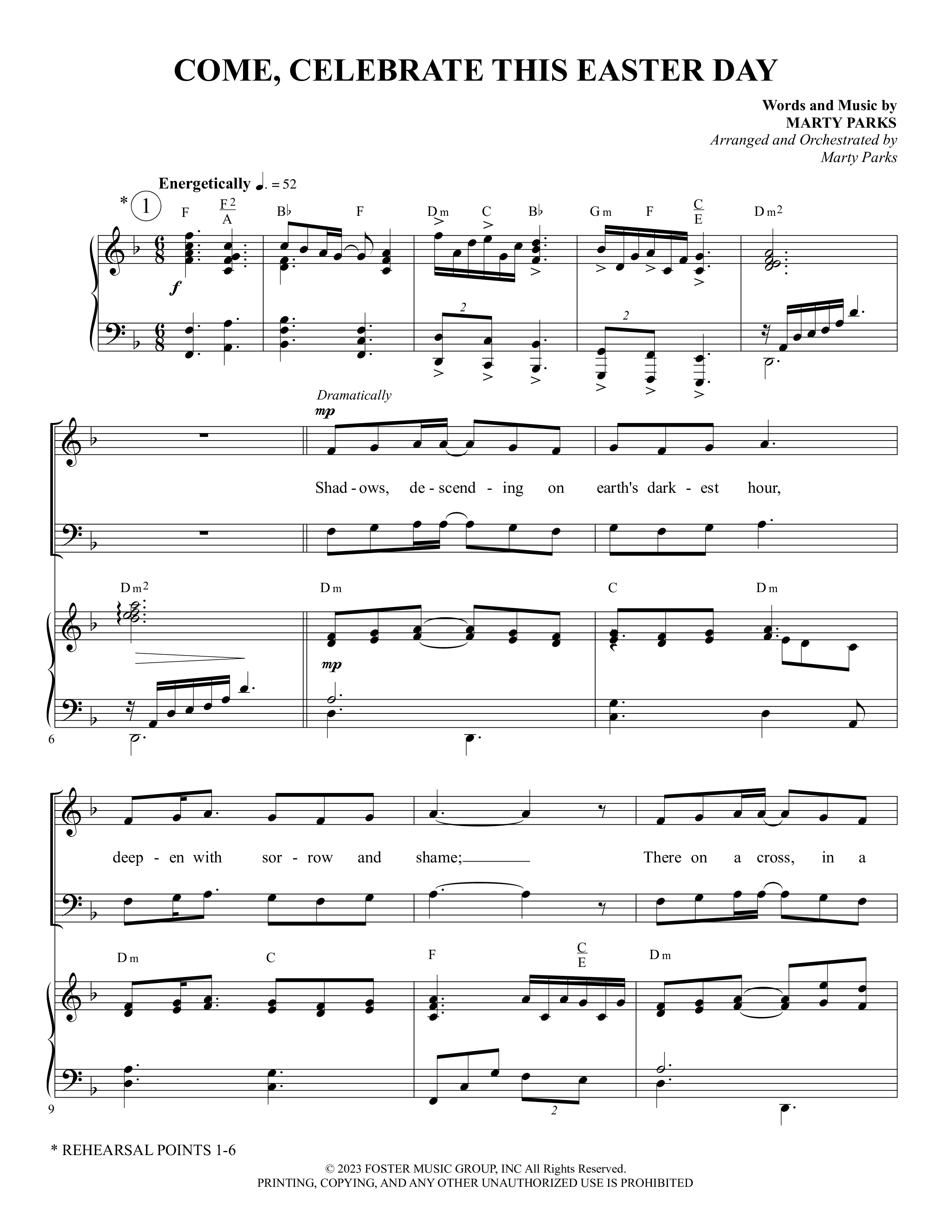 Come Celebrate This Easter Day (Choral Anthem SATB) Piano/Choir (SATB) (Foster Music Group / Arr. Marty Parks)