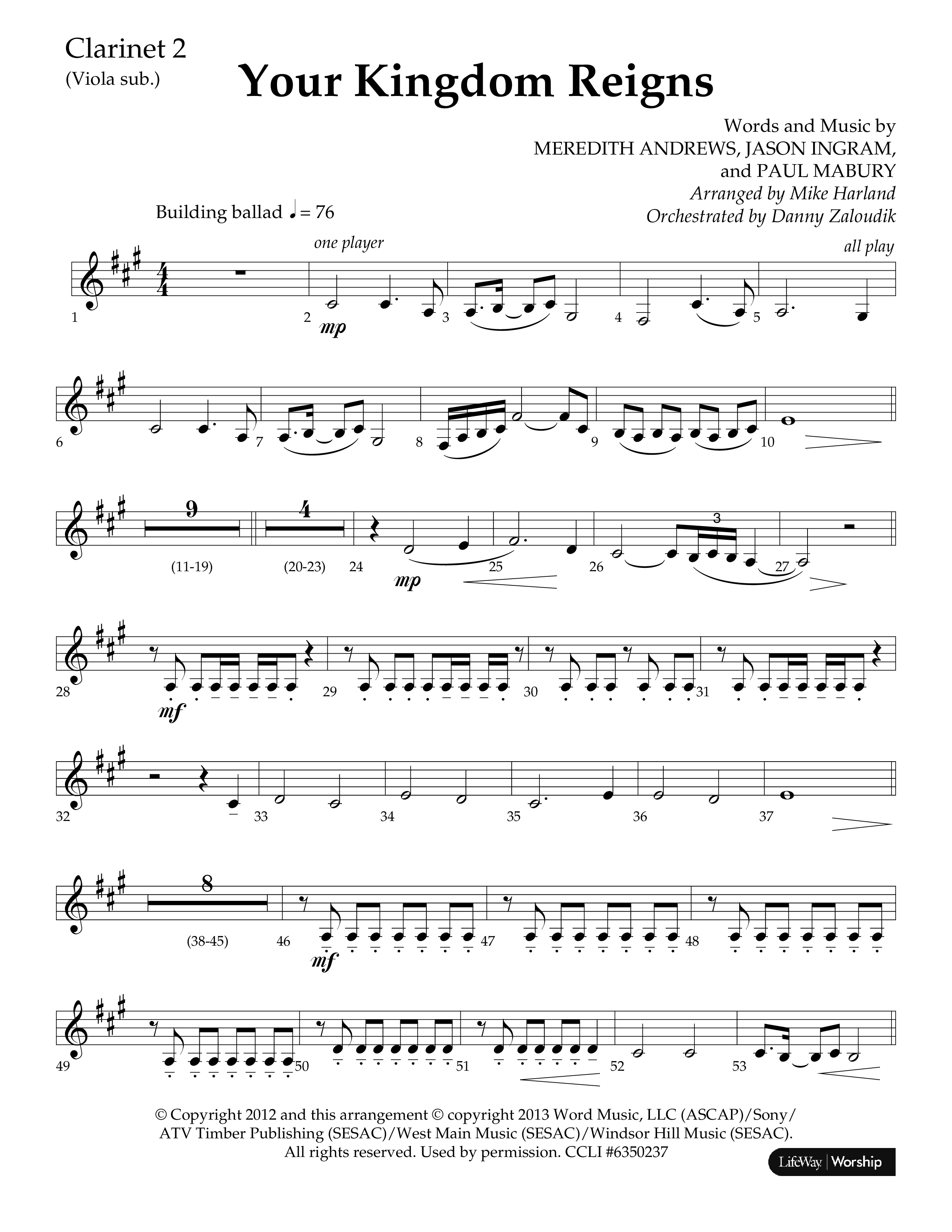 Your Kingdom Reigns (Choral Anthem SATB) Clarinet 1/2 (Lifeway Choral / Arr. Mike Harland / Orch. Danny Zaloudik)