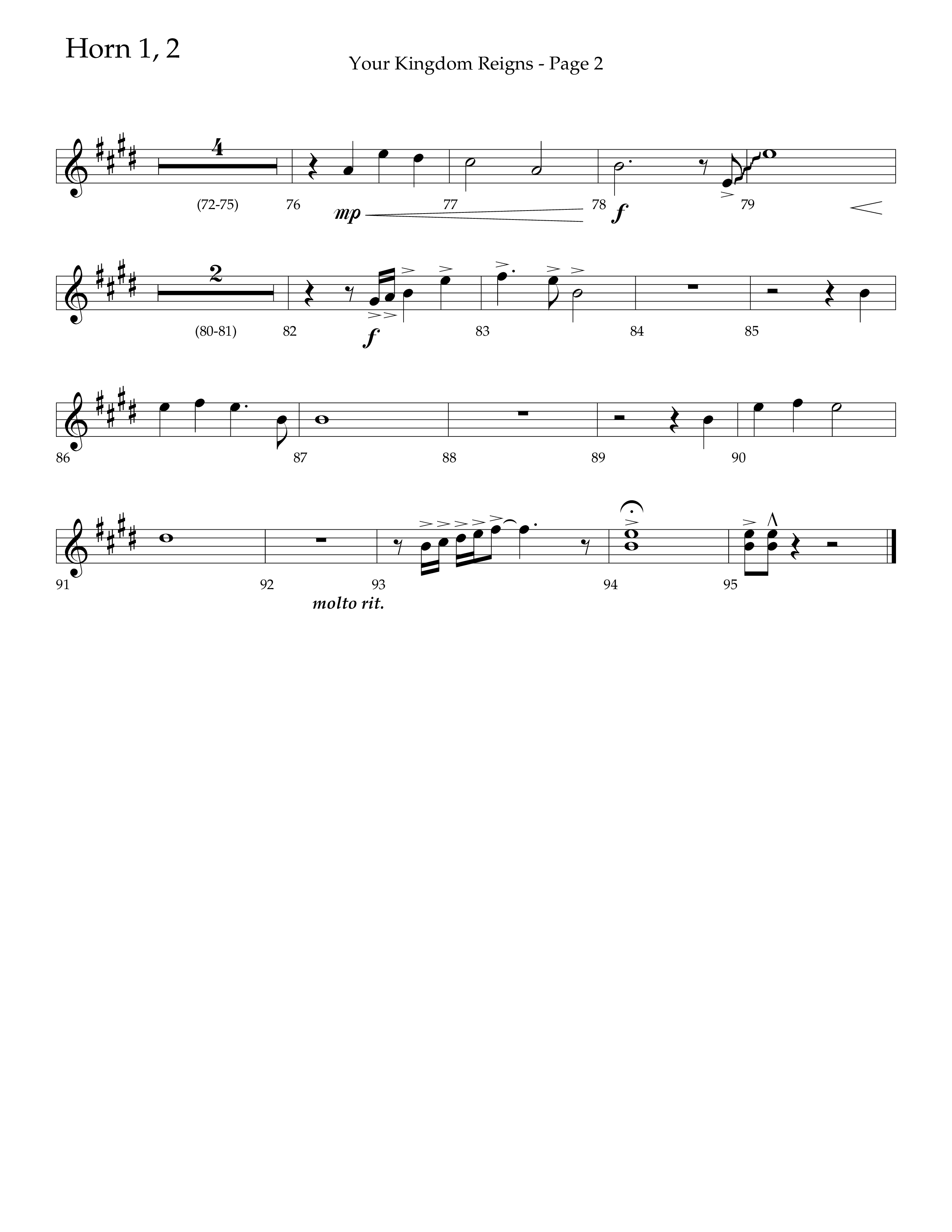 Your Kingdom Reigns (Choral Anthem SATB) French Horn 1/2 (Lifeway Choral / Arr. Mike Harland / Orch. Danny Zaloudik)