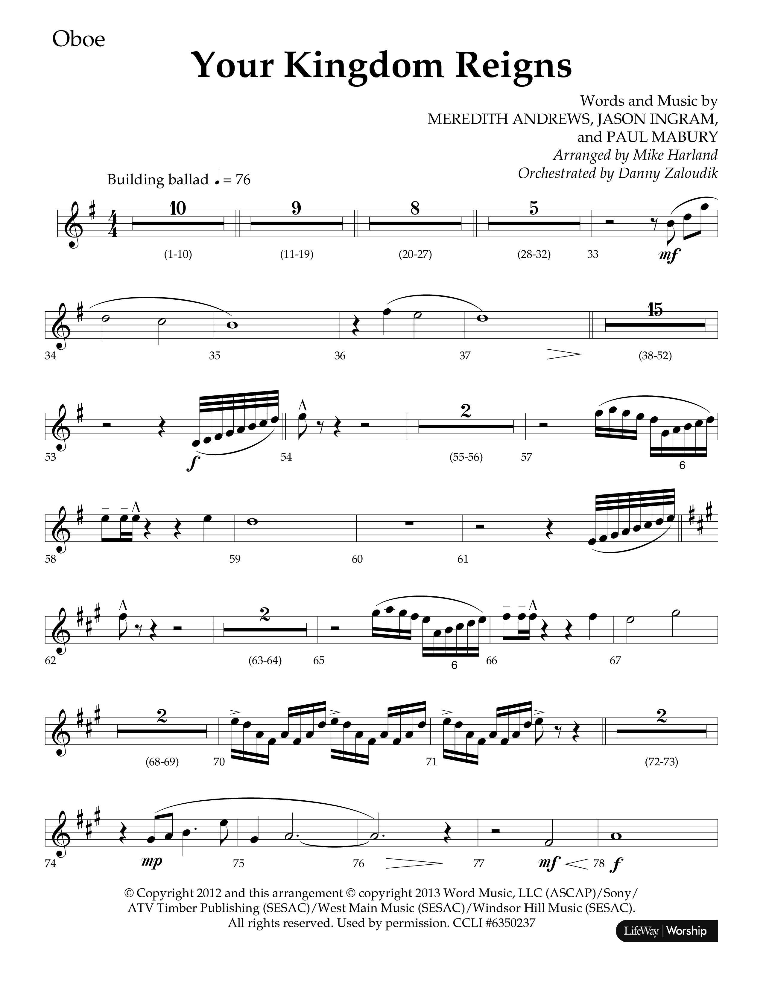 Your Kingdom Reigns (Choral Anthem SATB) Oboe (Lifeway Choral / Arr. Mike Harland / Orch. Danny Zaloudik)