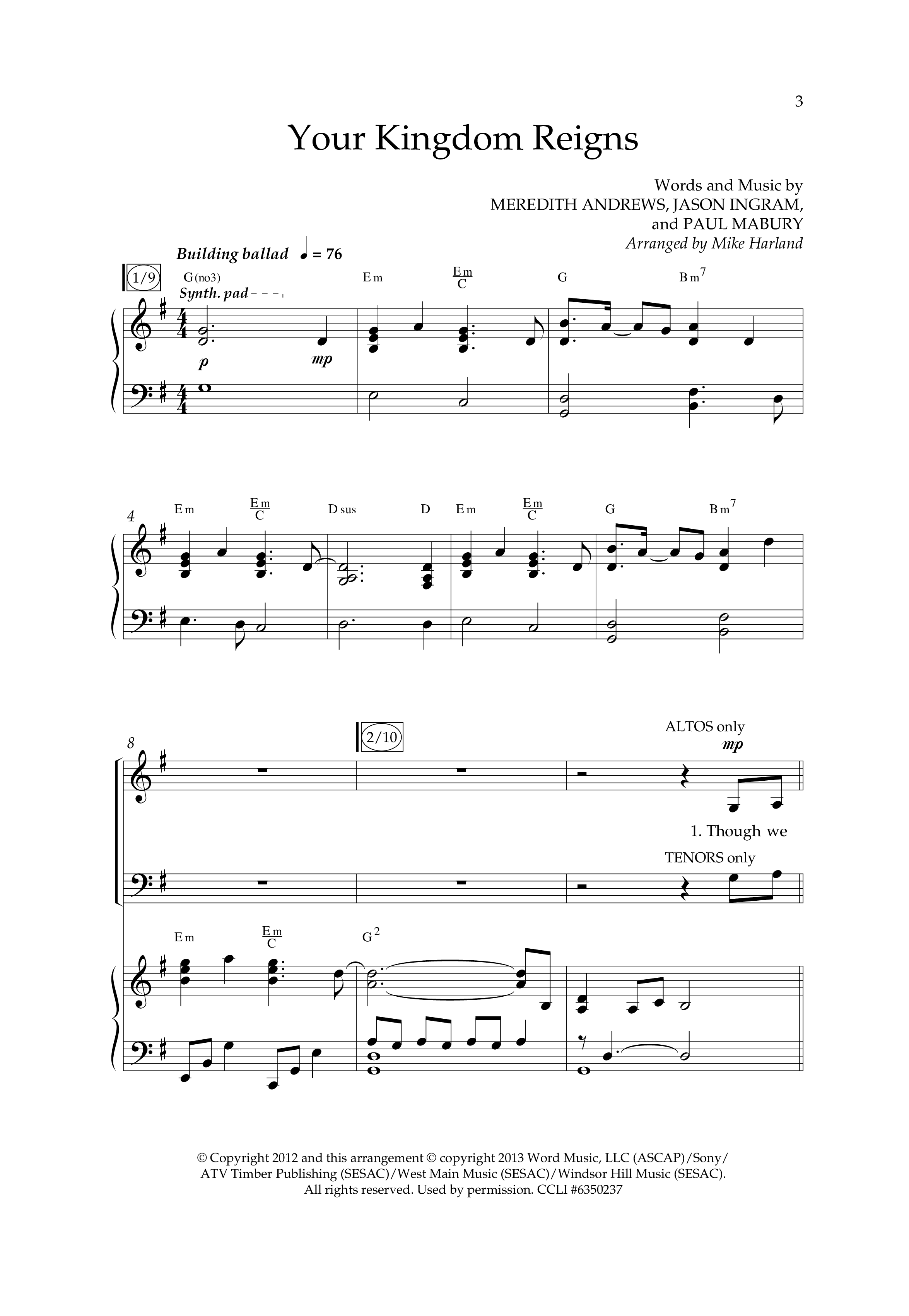 Your Kingdom Reigns (Choral Anthem SATB) Anthem (SATB/Piano) (Lifeway Choral / Arr. Mike Harland / Orch. Danny Zaloudik)