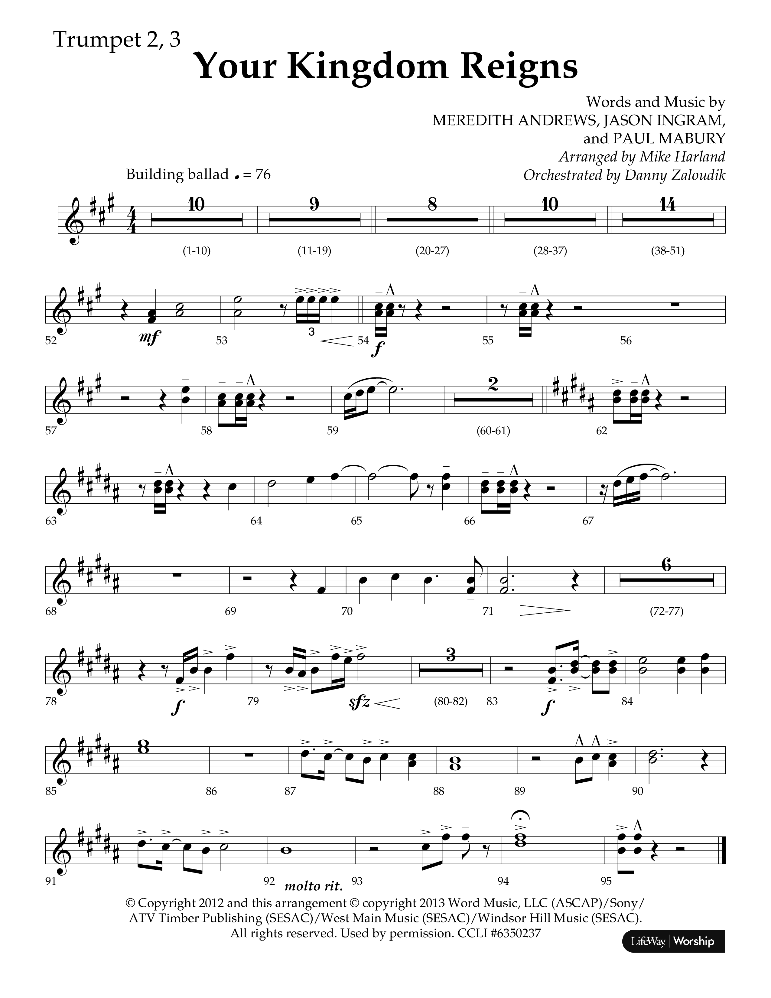 Your Kingdom Reigns (Choral Anthem SATB) Trumpet 2/3 (Lifeway Choral / Arr. Mike Harland / Orch. Danny Zaloudik)