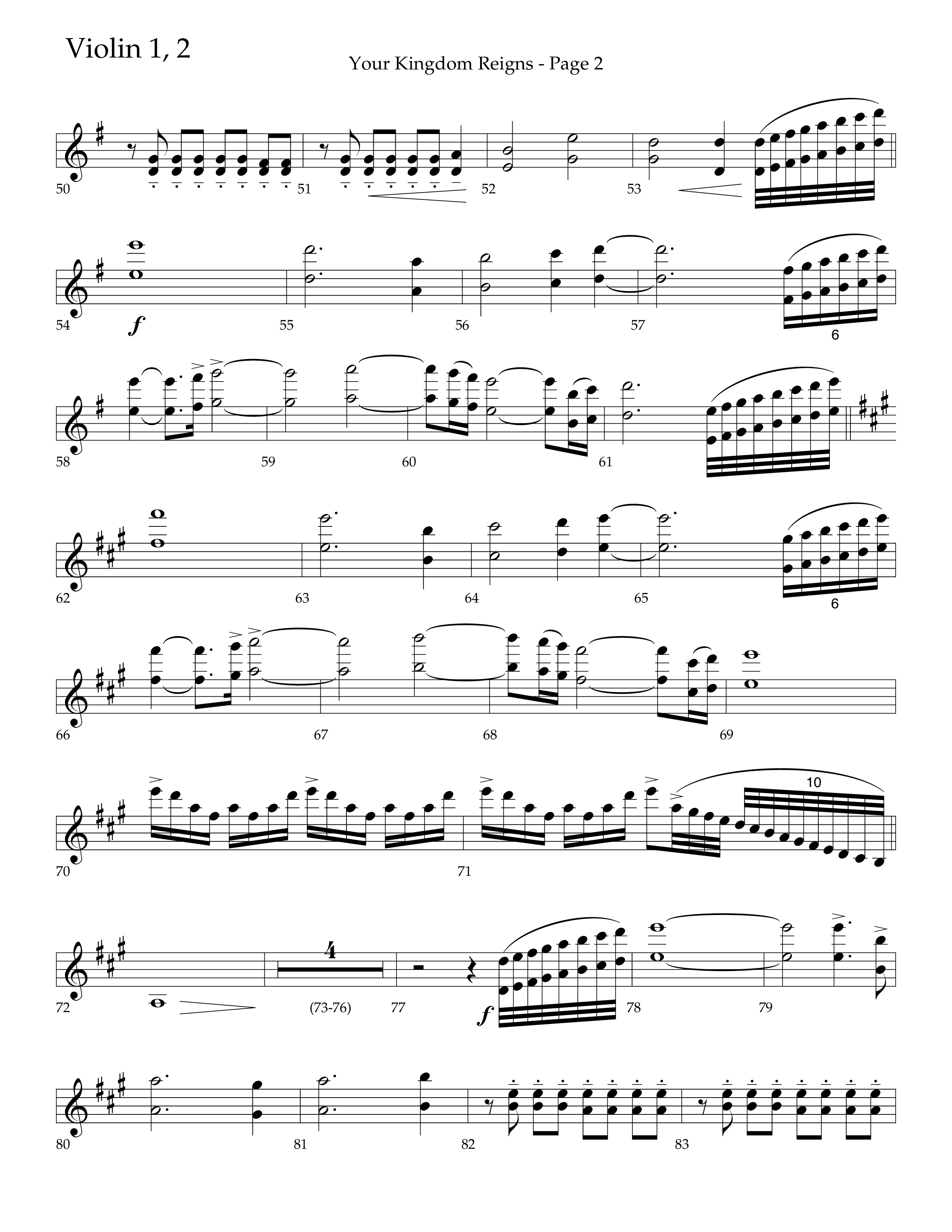 Your Kingdom Reigns (Choral Anthem SATB) Violin 1/2 (Lifeway Choral / Arr. Mike Harland / Orch. Danny Zaloudik)