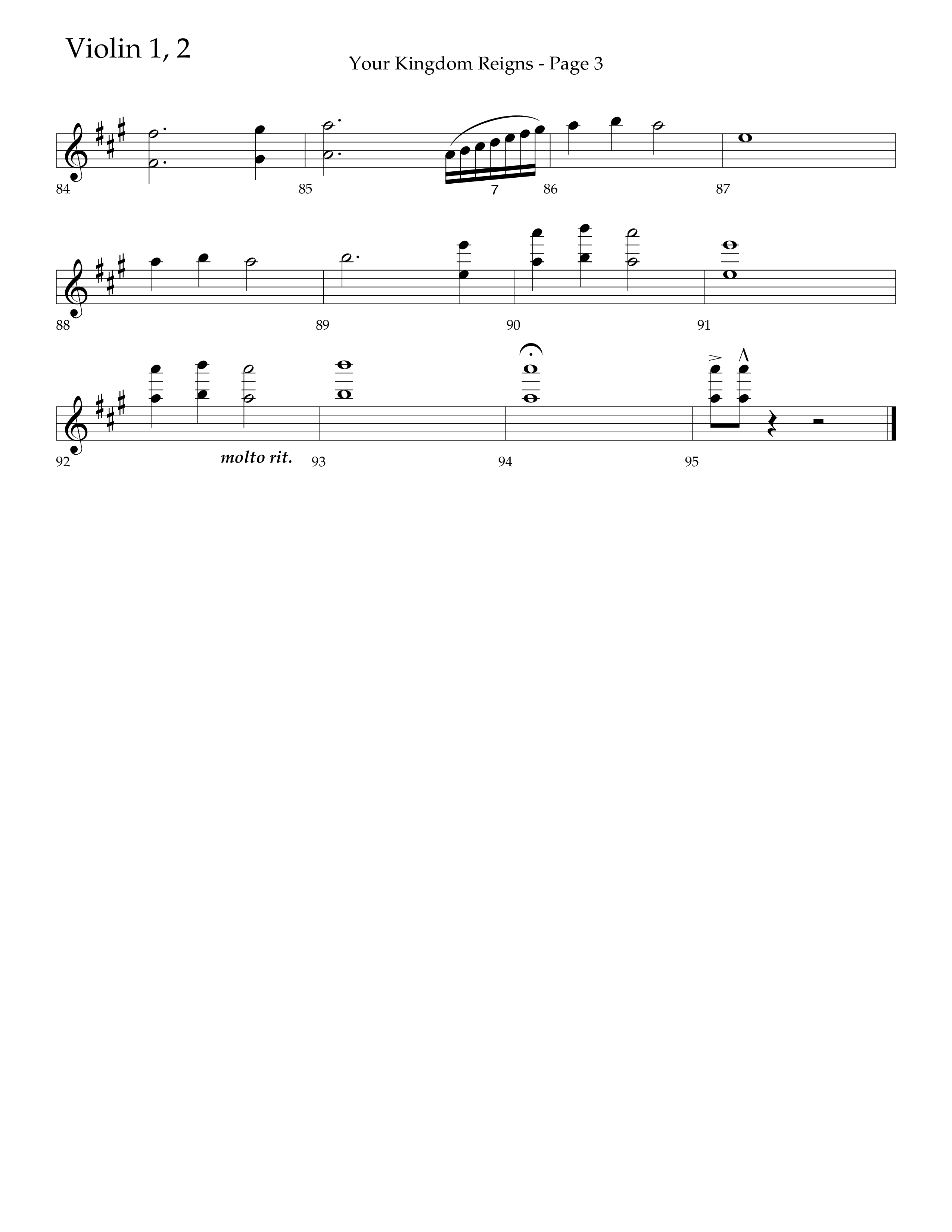 Your Kingdom Reigns (Choral Anthem SATB) Violin 1/2 (Lifeway Choral / Arr. Mike Harland / Orch. Danny Zaloudik)