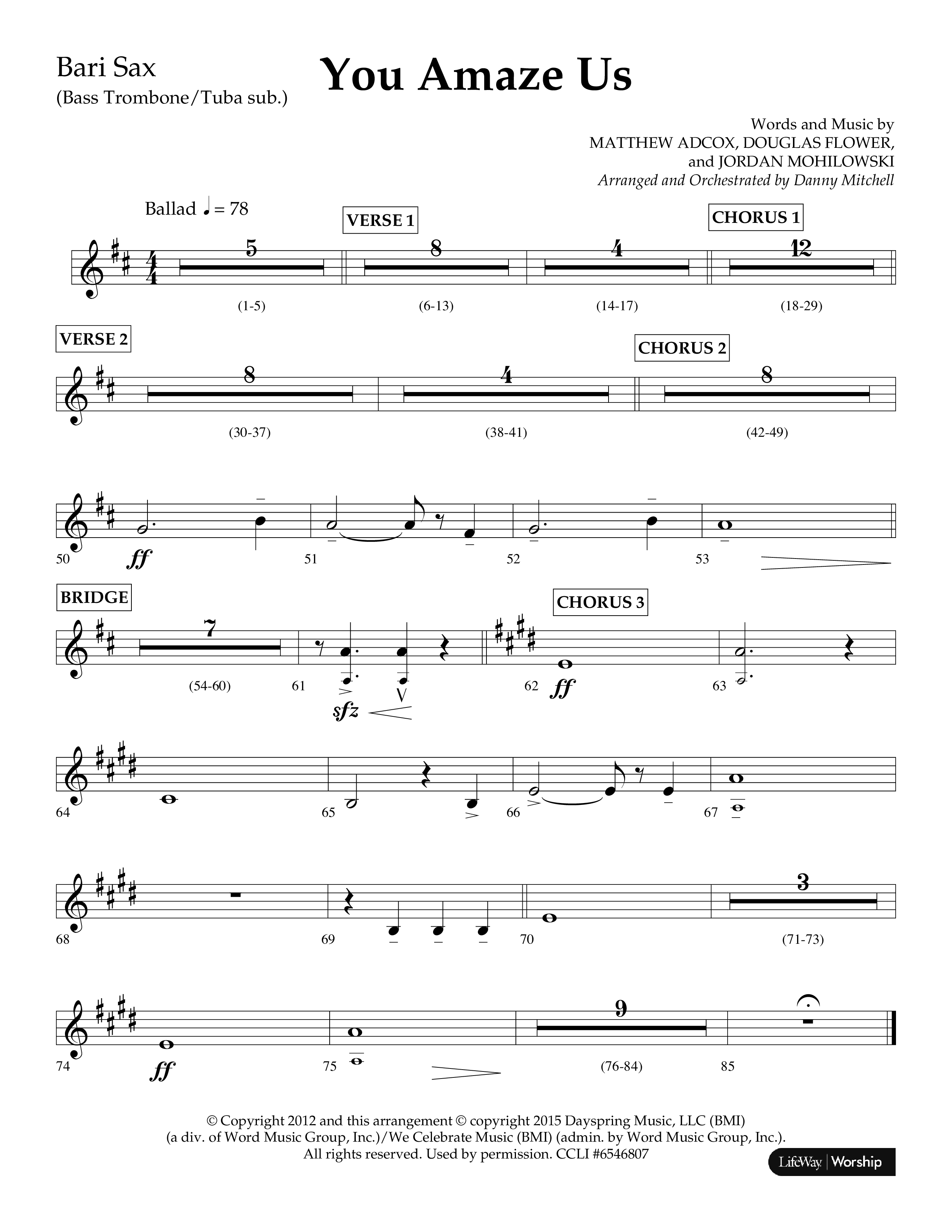 You Amaze Us (Choral Anthem SATB) Bari Sax (Lifeway Choral / Arr. Danny Mitchell)