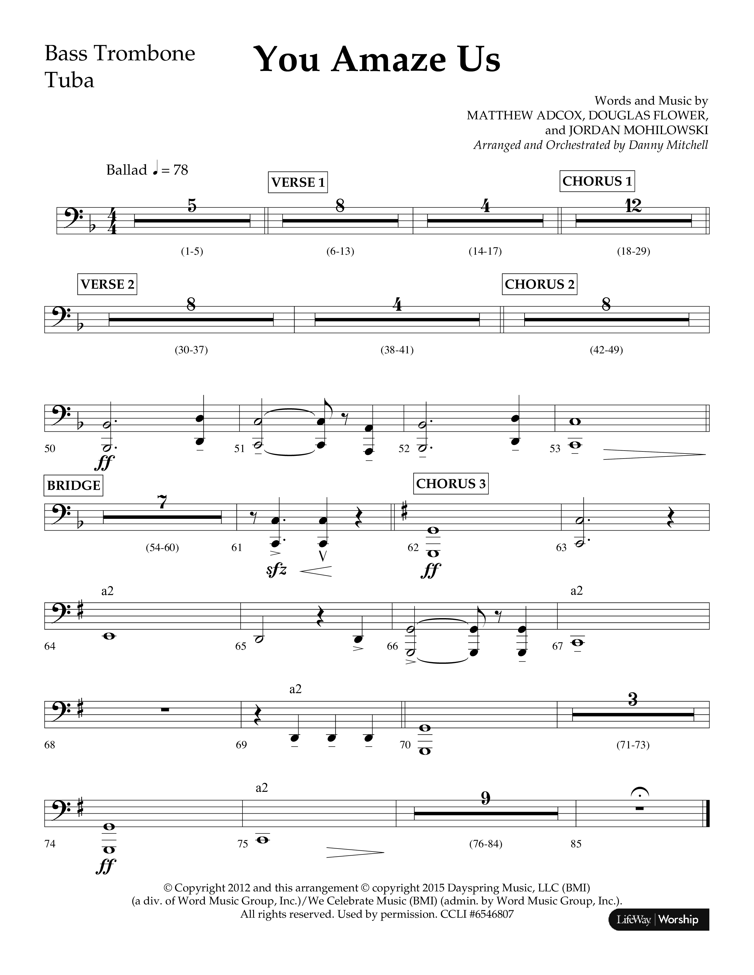 You Amaze Us (Choral Anthem SATB) Bass Trombone, Tuba (Lifeway Choral / Arr. Danny Mitchell)