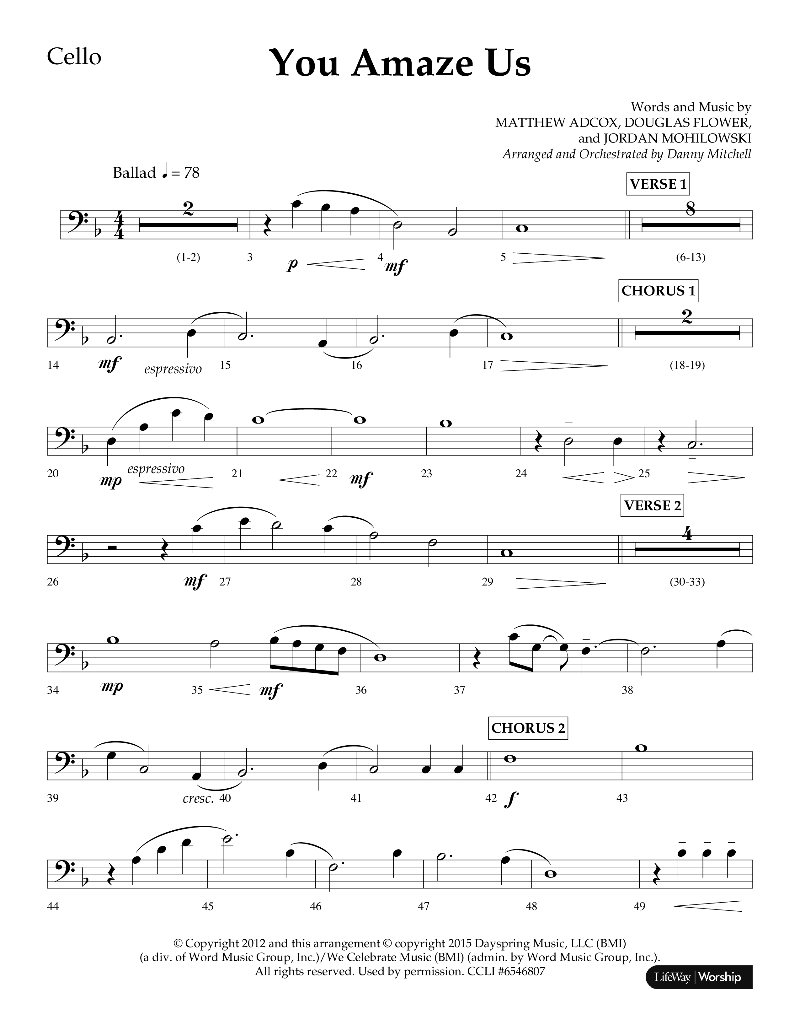 You Amaze Us (Choral Anthem SATB) Cello (Lifeway Choral / Arr. Danny Mitchell)