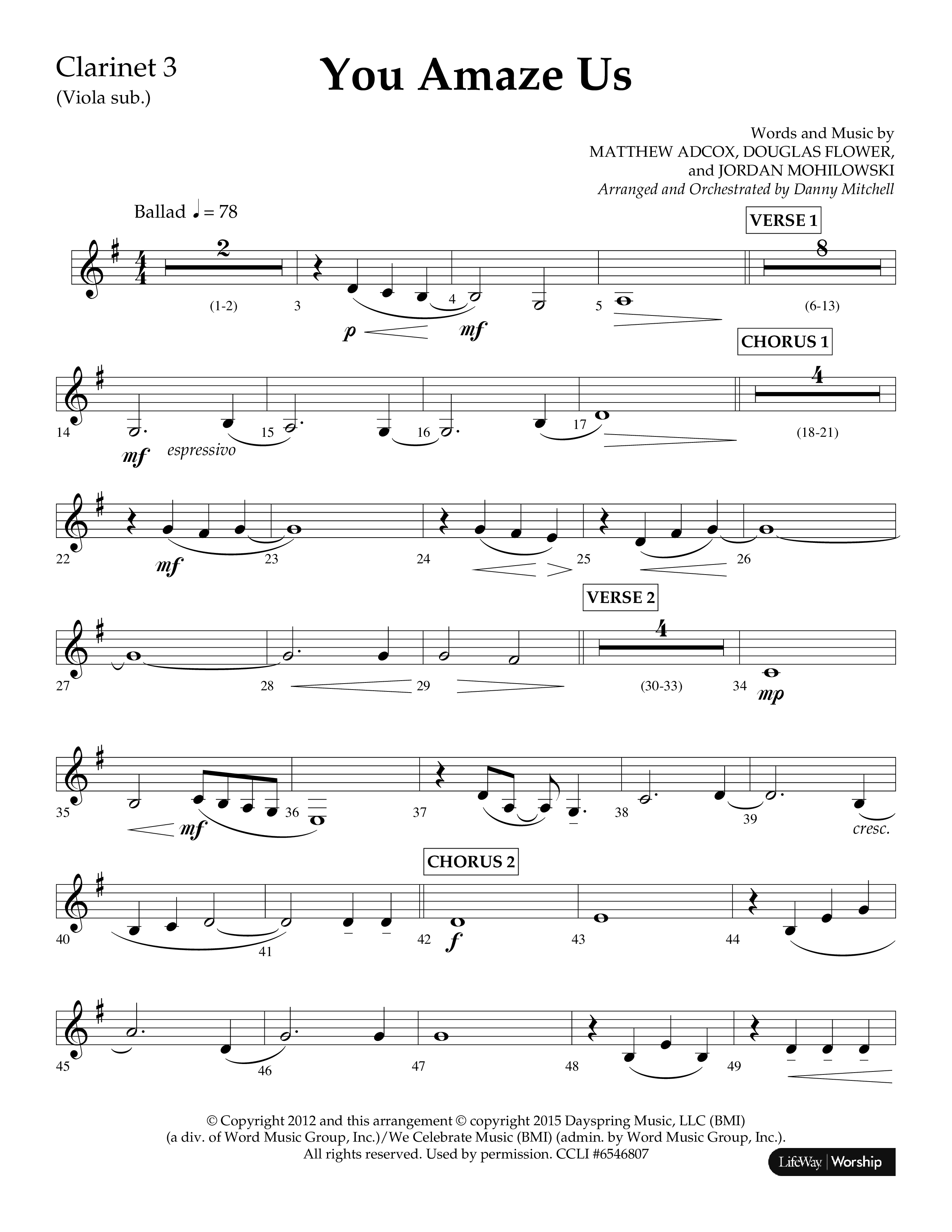 You Amaze Us (Choral Anthem SATB) Clarinet 3 (Lifeway Choral / Arr. Danny Mitchell)