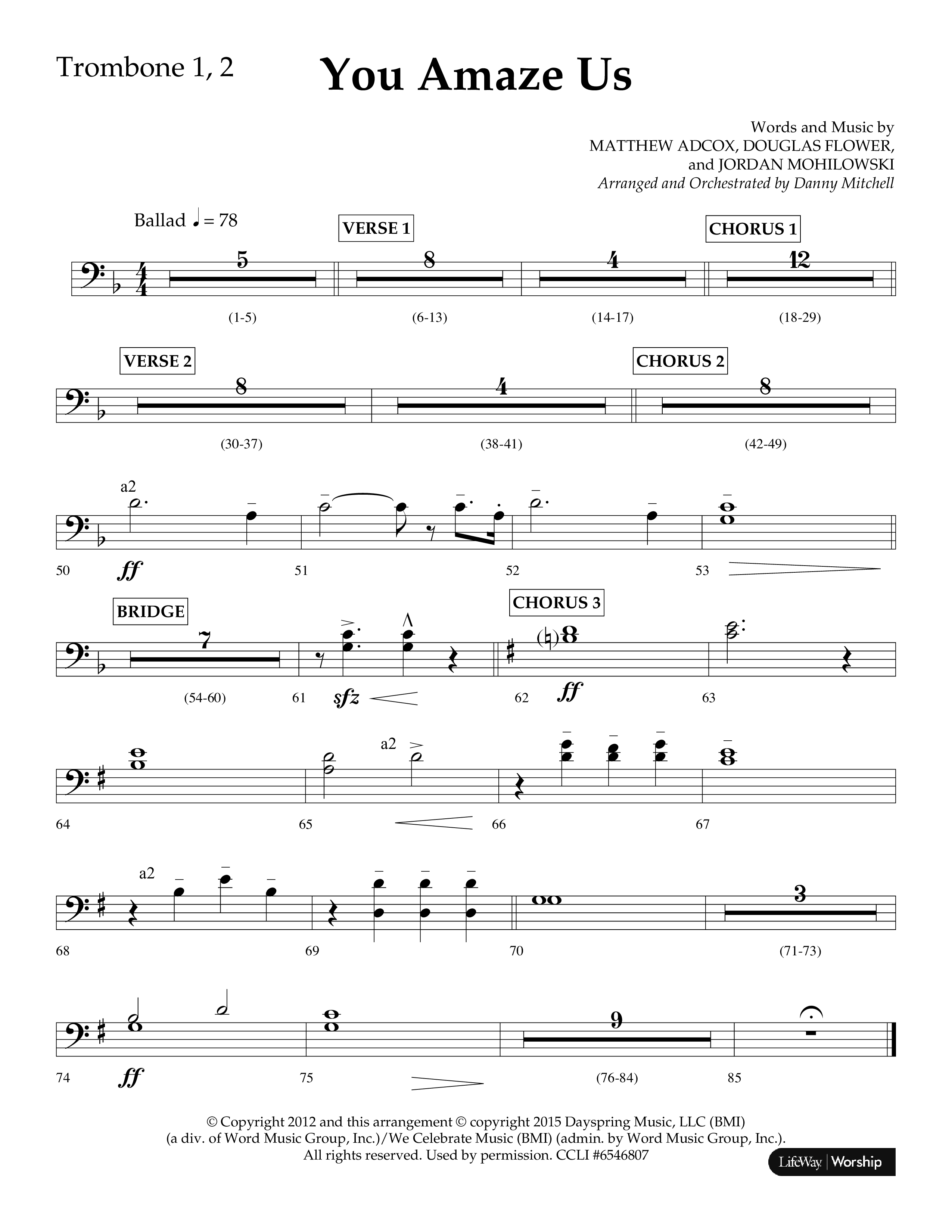 You Amaze Us (Choral Anthem SATB) Trombone 1/2 (Lifeway Choral / Arr. Danny Mitchell)