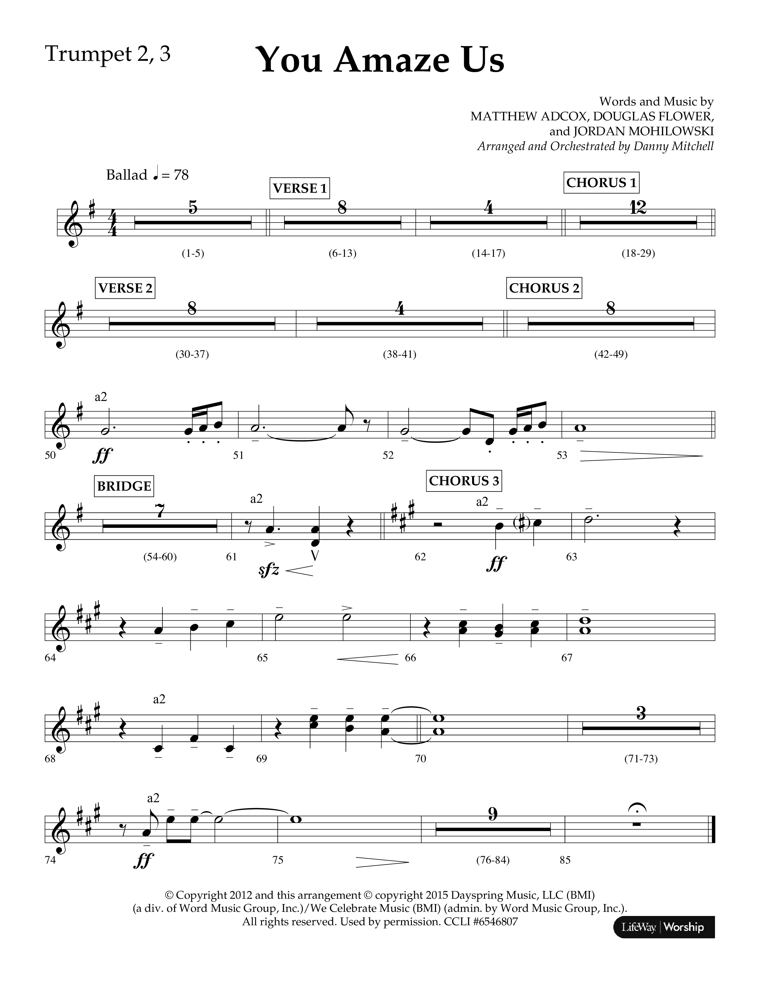 You Amaze Us (Choral Anthem SATB) Trumpet 2/3 (Lifeway Choral / Arr. Danny Mitchell)