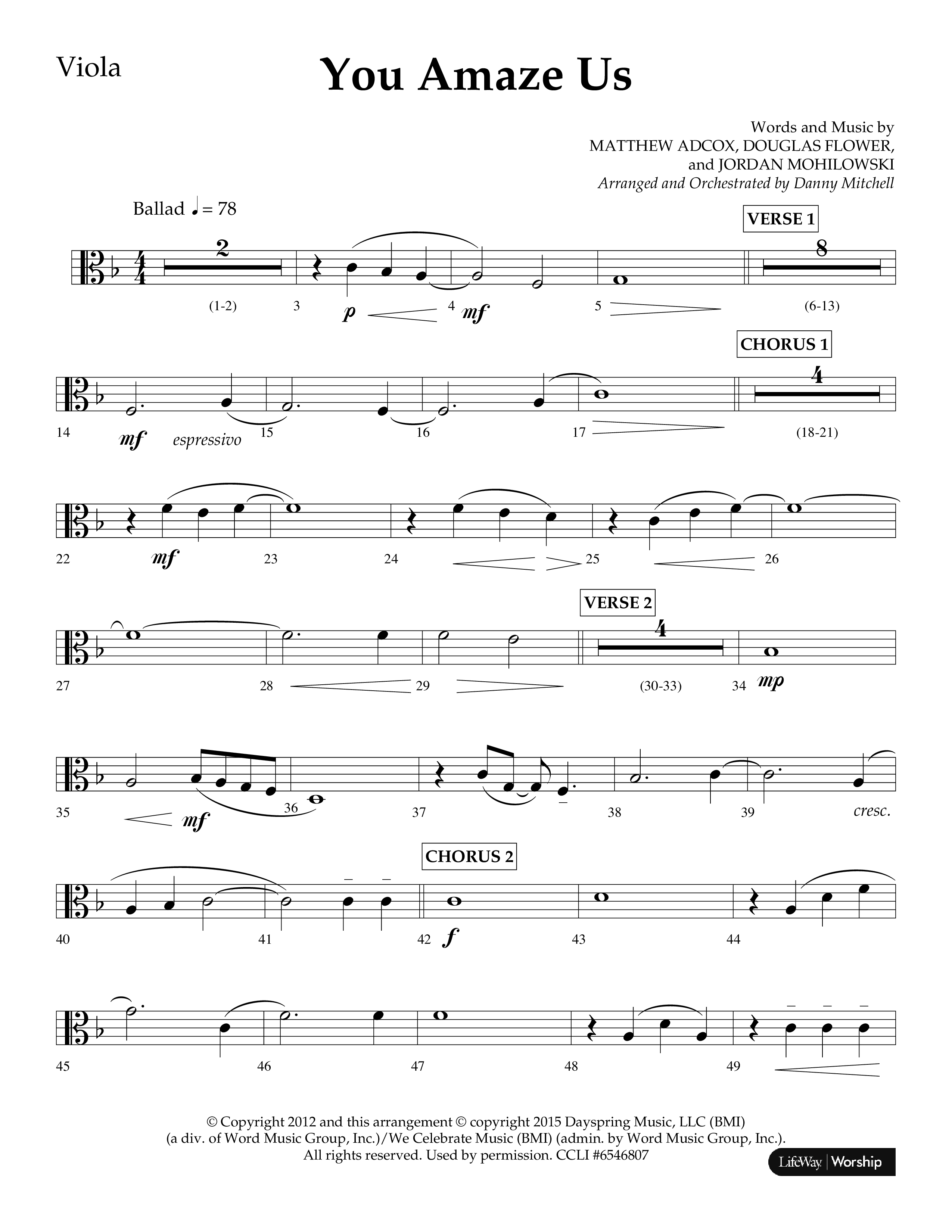 You Amaze Us (Choral Anthem SATB) Viola (Lifeway Choral / Arr. Danny Mitchell)