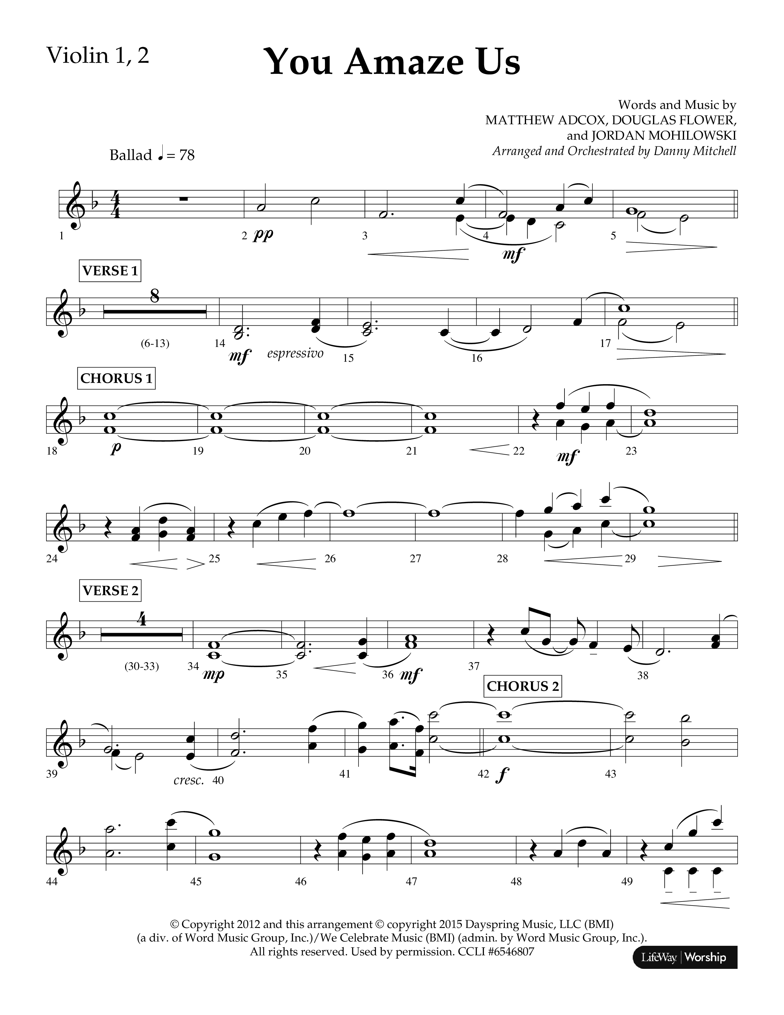 You Amaze Us (Choral Anthem SATB) Violin 1/2 (Lifeway Choral / Arr. Danny Mitchell)