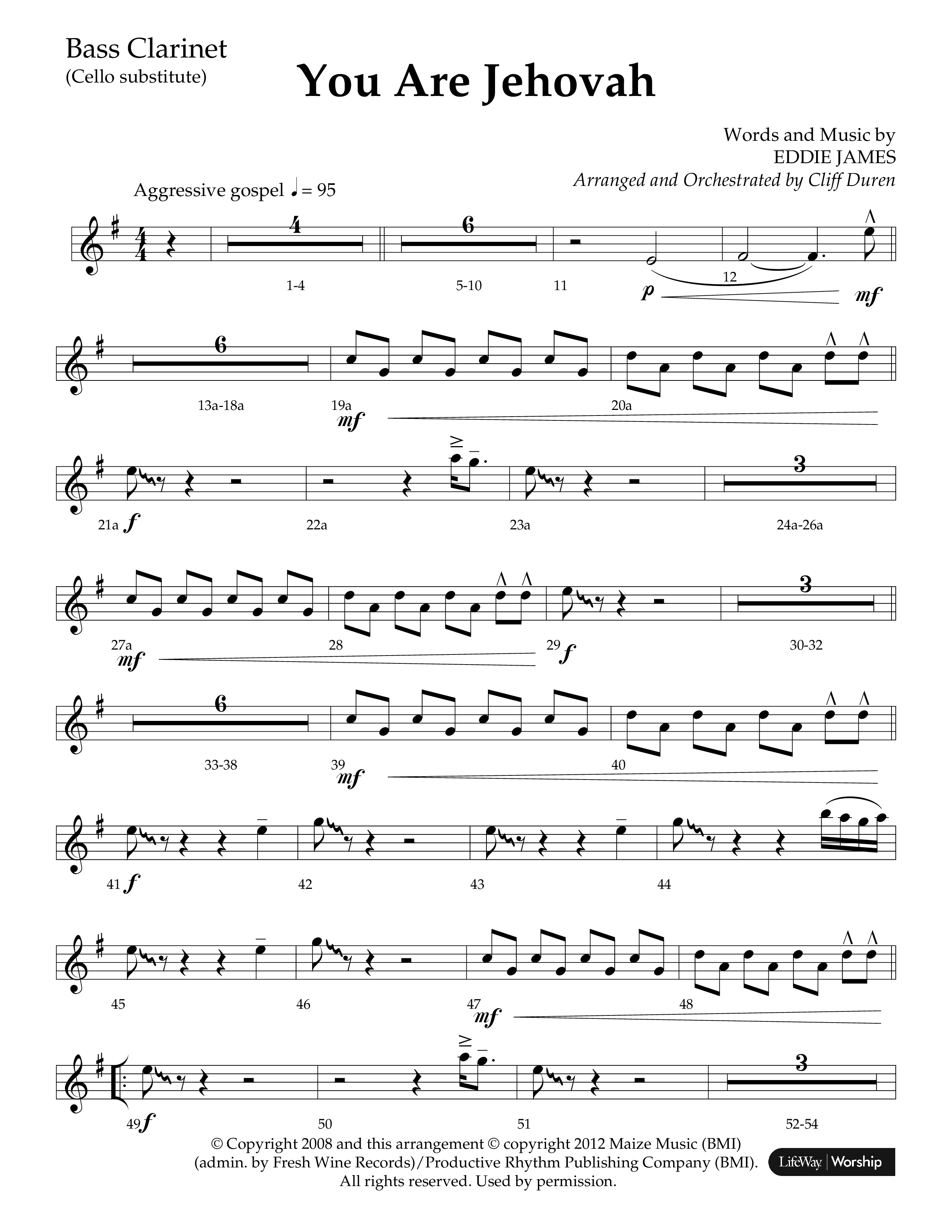 You Are Jehovah (Choral Anthem SATB) Bass Clarinet (Lifeway Choral / Arr. Cliff Duren)