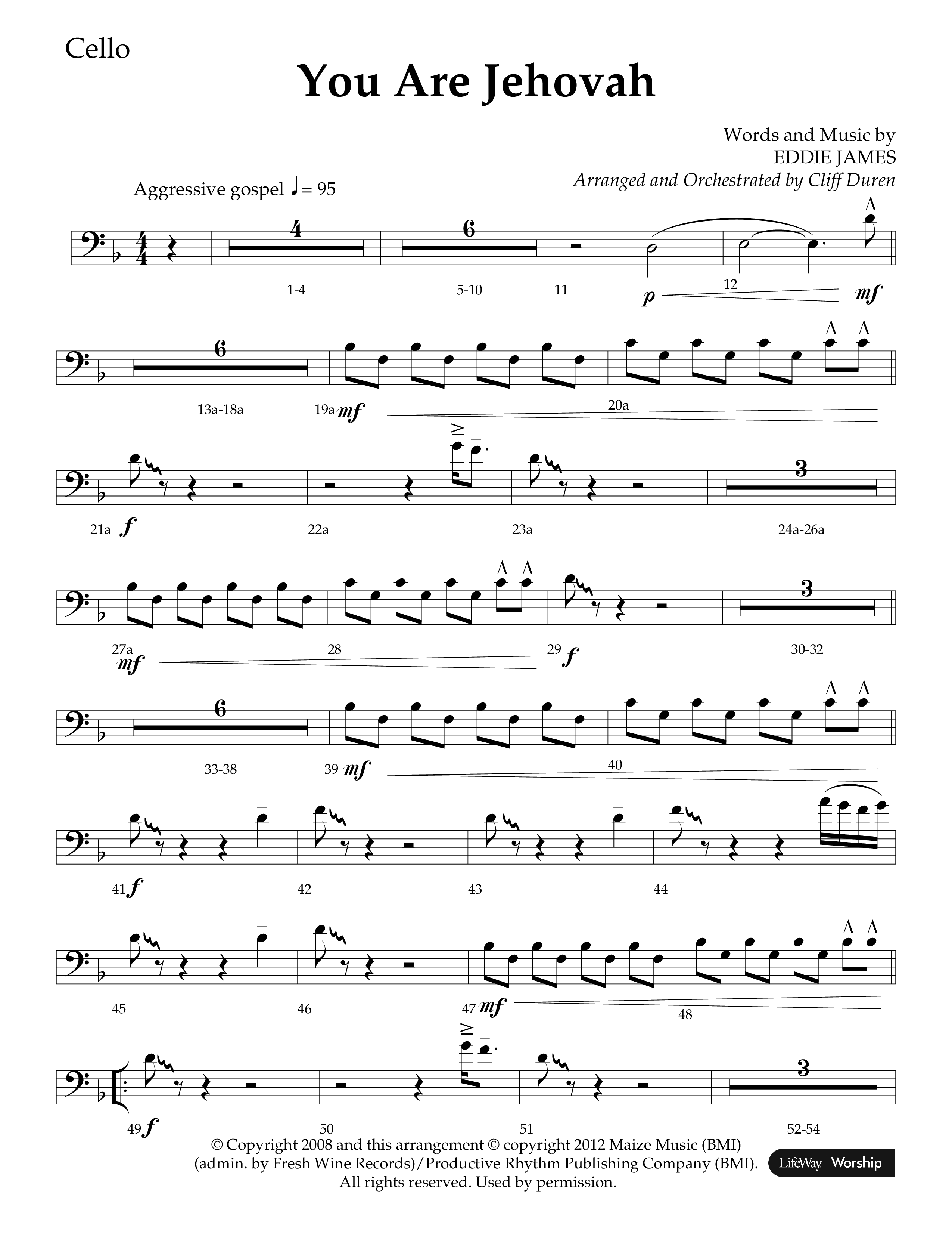You Are Jehovah (Choral Anthem SATB) Cello (Lifeway Choral / Arr. Cliff Duren)
